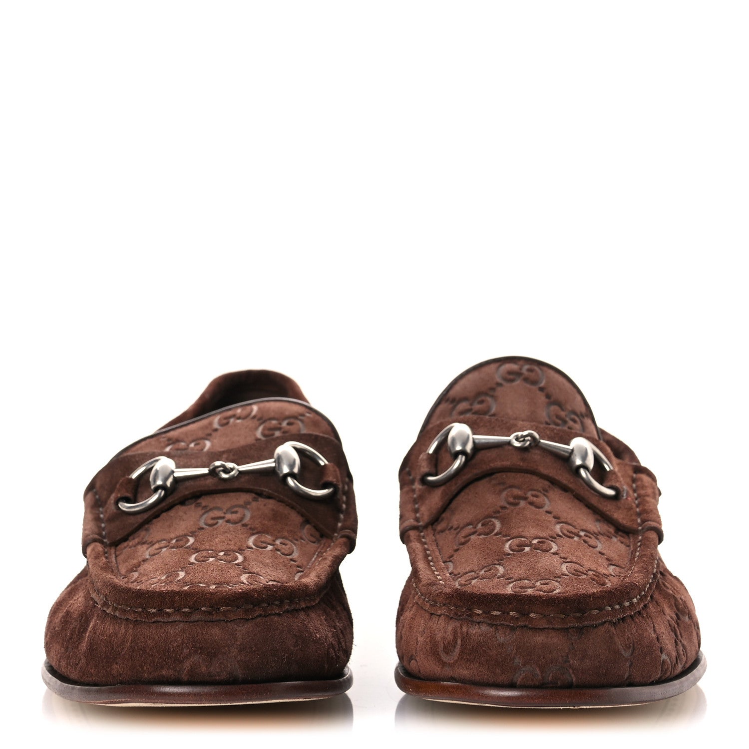 Suede GG Monogram Horsebit Mens Loafers 9 Brown