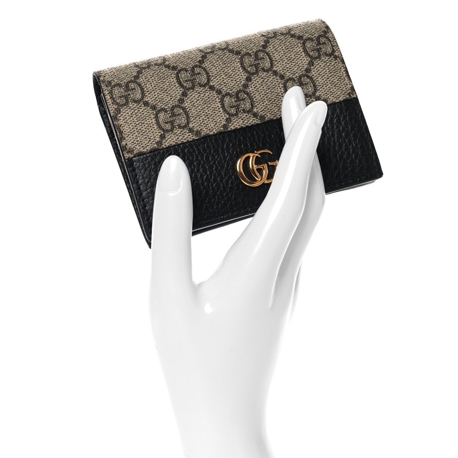 Dollar Calfskin GG Supreme Monogram GG Marmont Card Case Black Beige Ebony