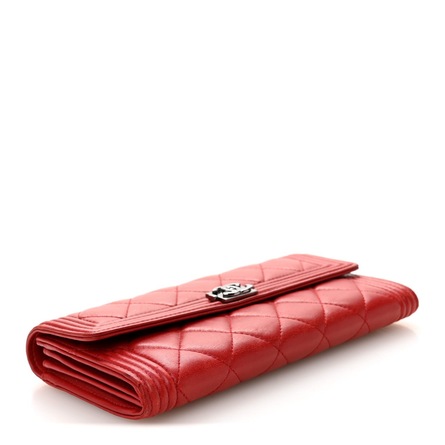 Lambskin Quilted Boy Flap Wallet Red