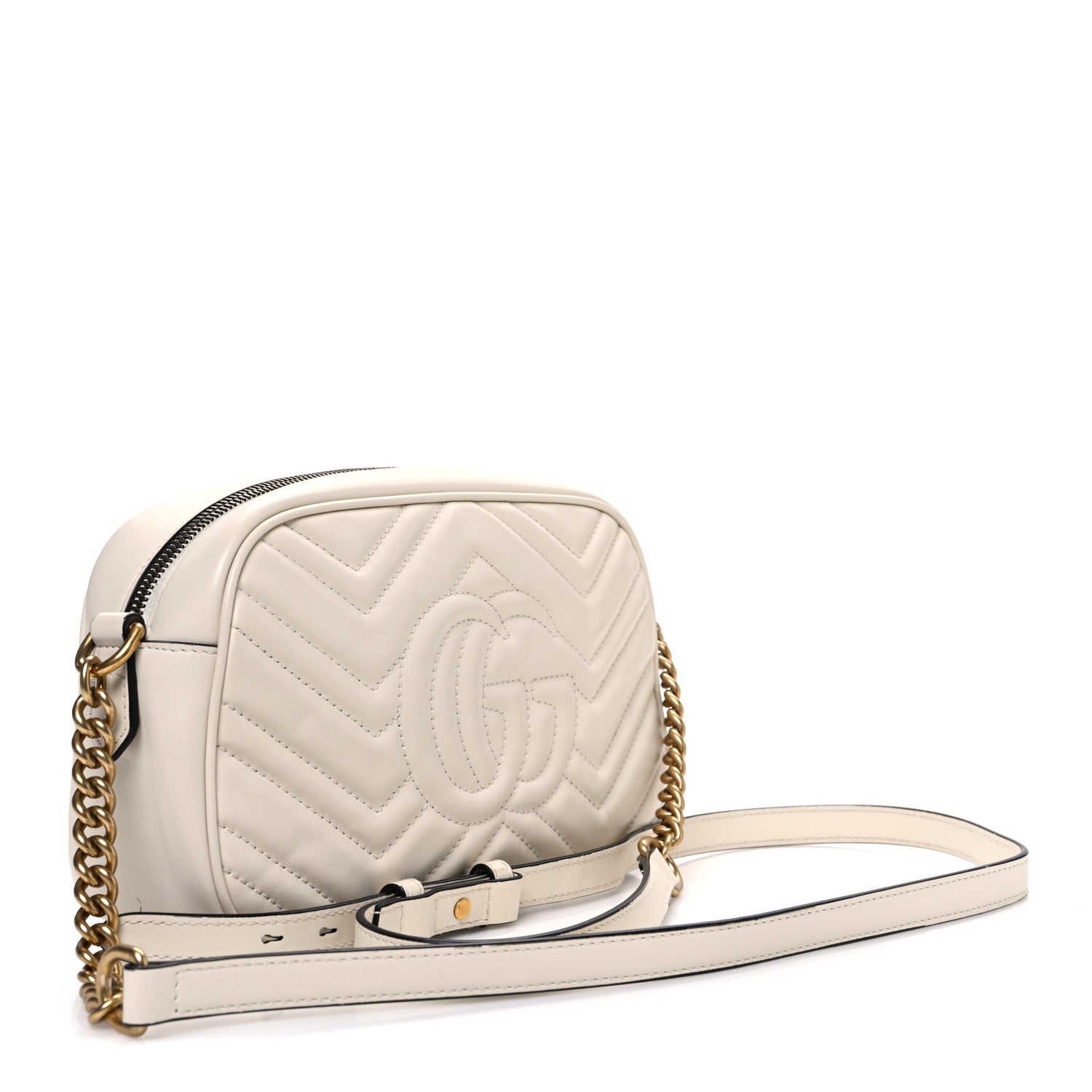 Calfskin Matelasse Small GG Marmont Chain Shoulder Bag White