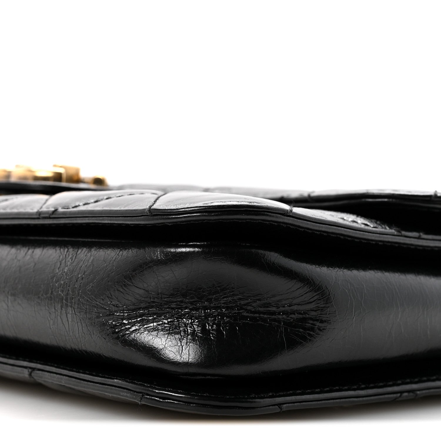 Glazed Calfskin Quilted Medium Perfect Edge Flap Black
