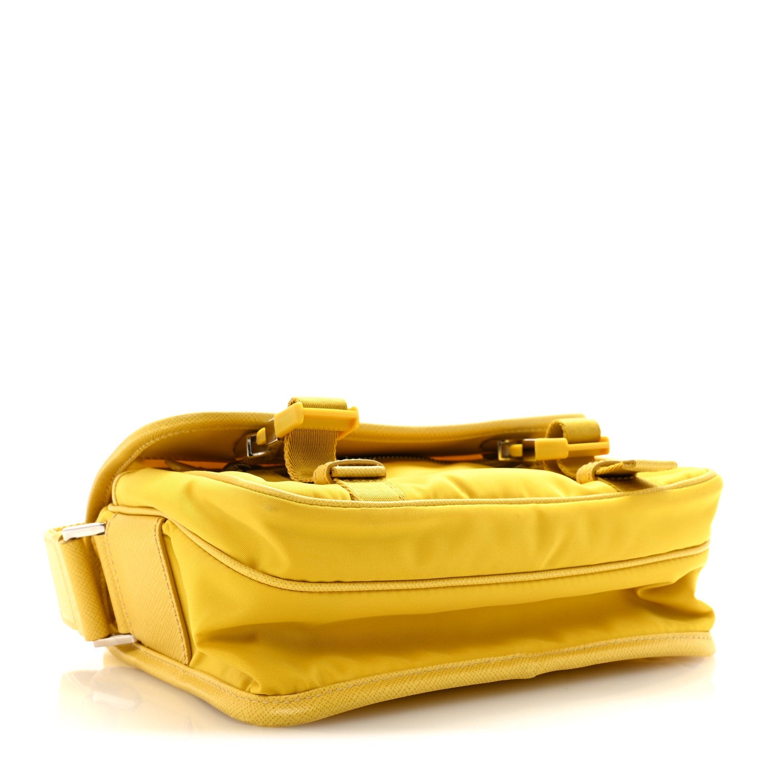 Tessuto Nylon Saffiano Pocket Double Snap Buckle Messenger Shoulder Bag Giallo