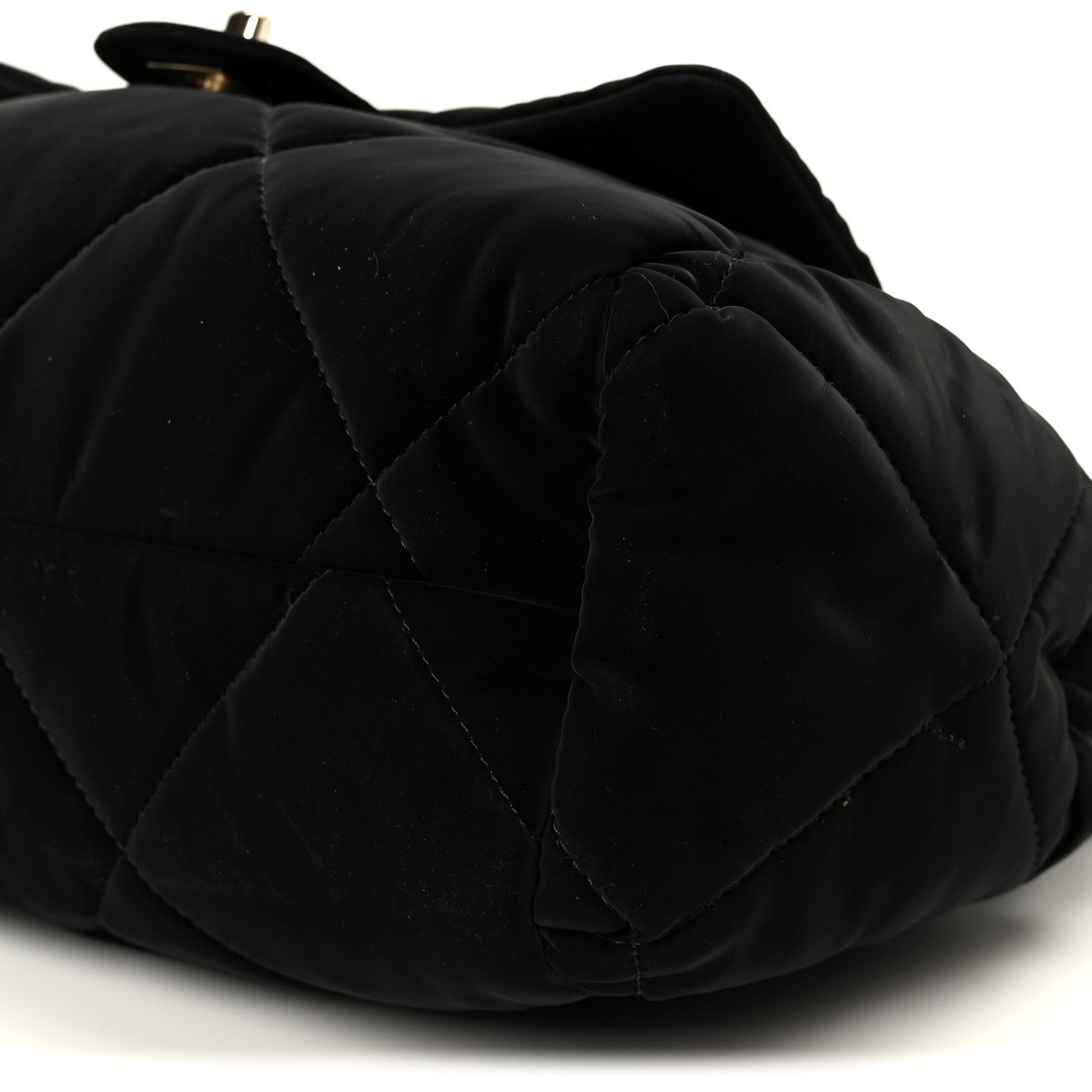 Nylon Velvet Effect Quilted Large Bowling Bag Black
