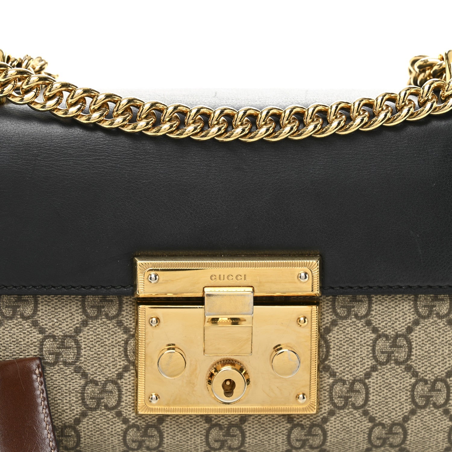 GG Supreme Monogram Calfskin Small Padlock Shoulder Bag Beige Black Cuir