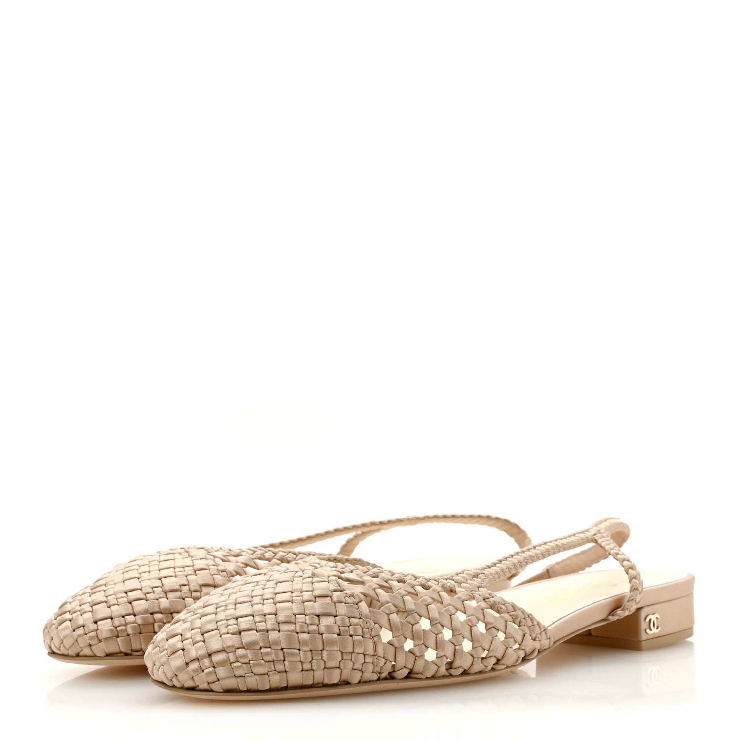 Satin Braided Slingback Flats 40.5 Beige