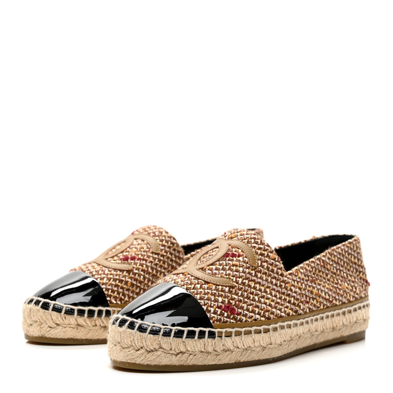 Tweed Patent CC Espadrilles 38 Beige Black Multicolor