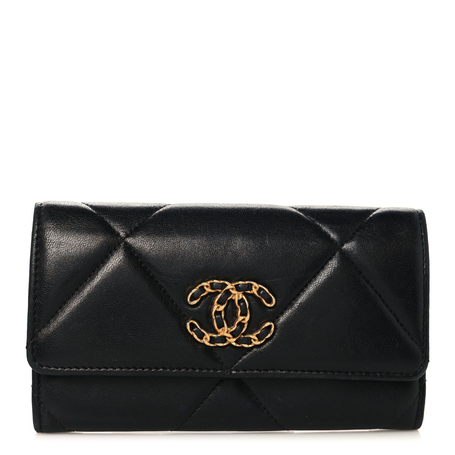 Lambskin Quilted Chanel 19 Flap Wallet Black