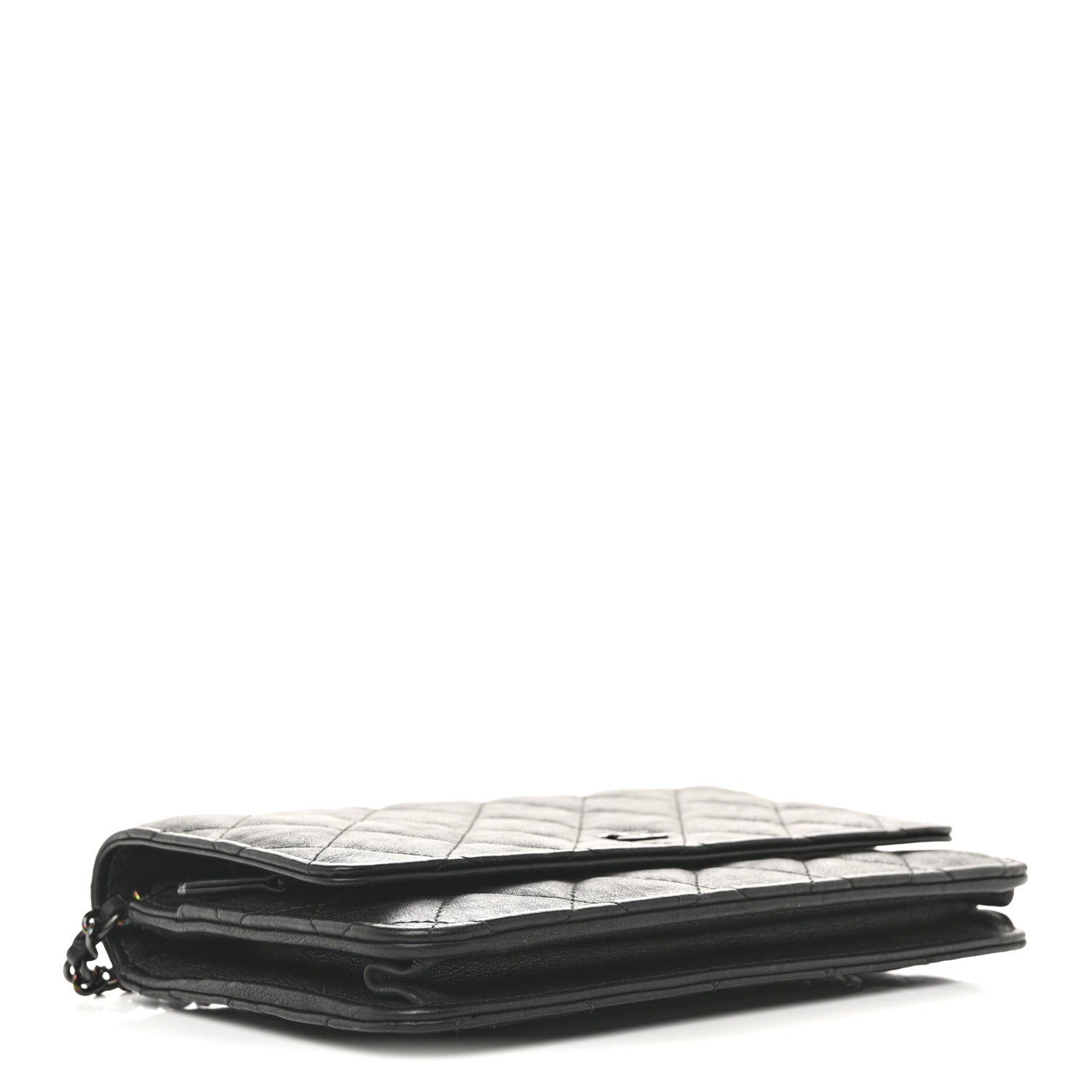 Crumpled Calfskin Quilted Wallet On Chain WOC So Black