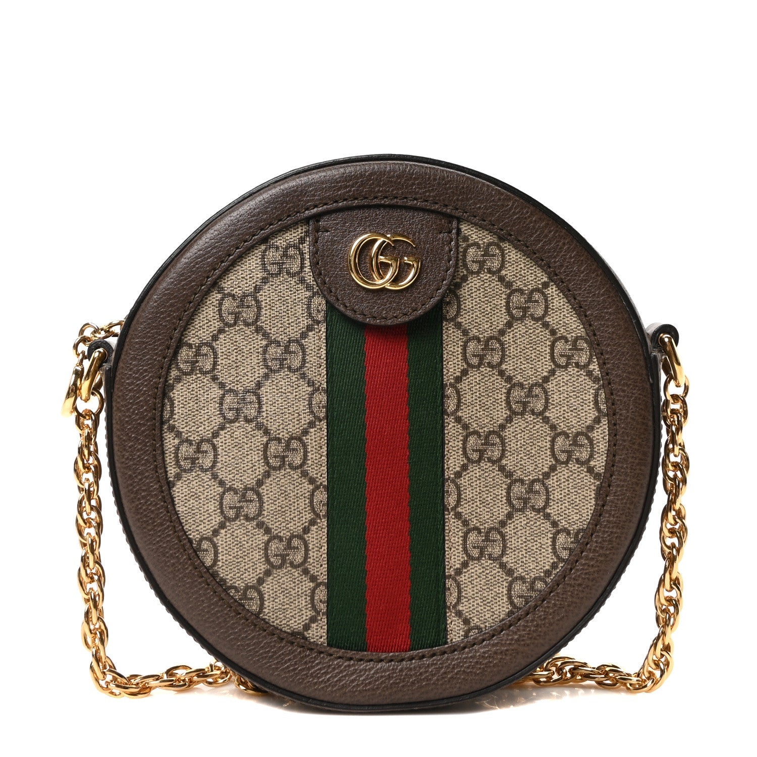 GG Supreme Monogram Web Mini Ophidia Round Shoulder Bag Brown