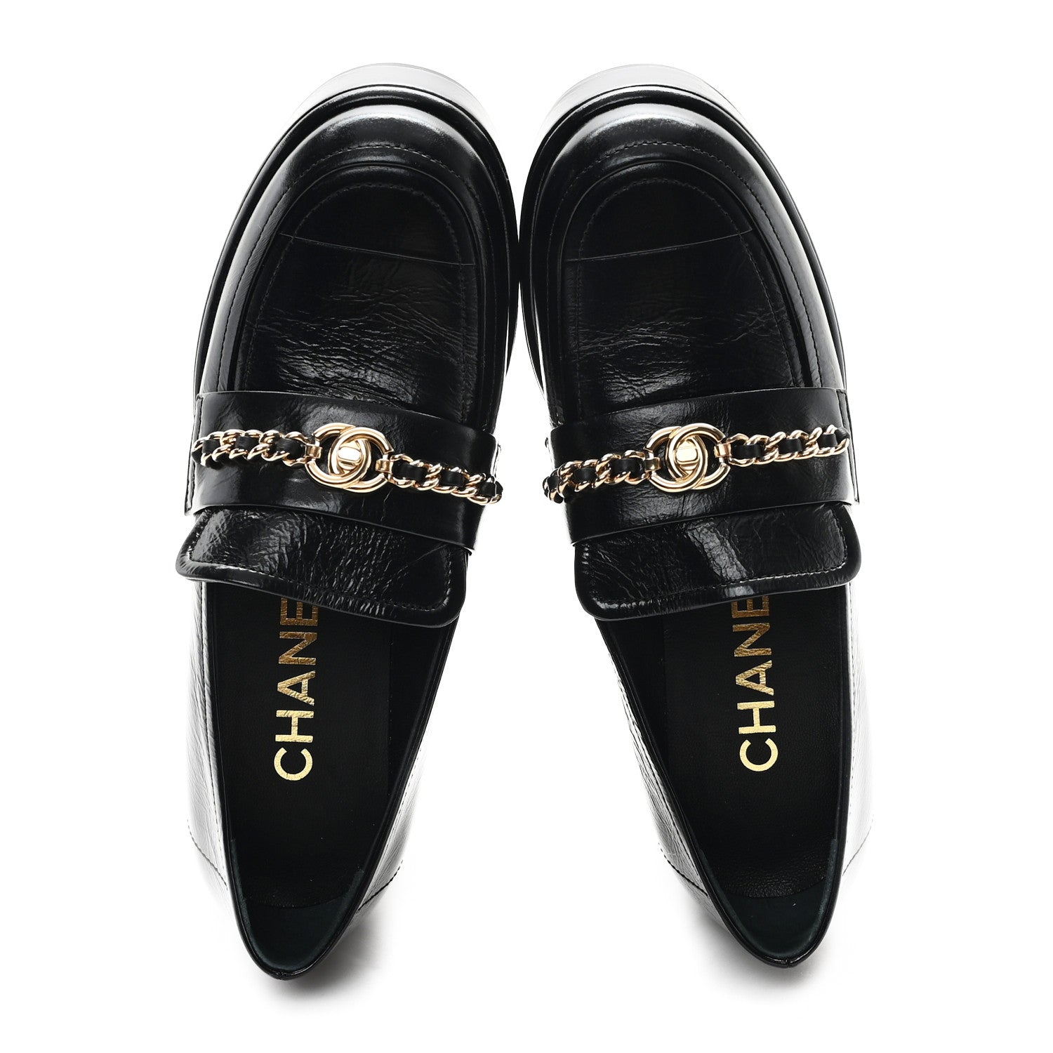 Shiny Calfskin Logo Loafers 36.5 Black