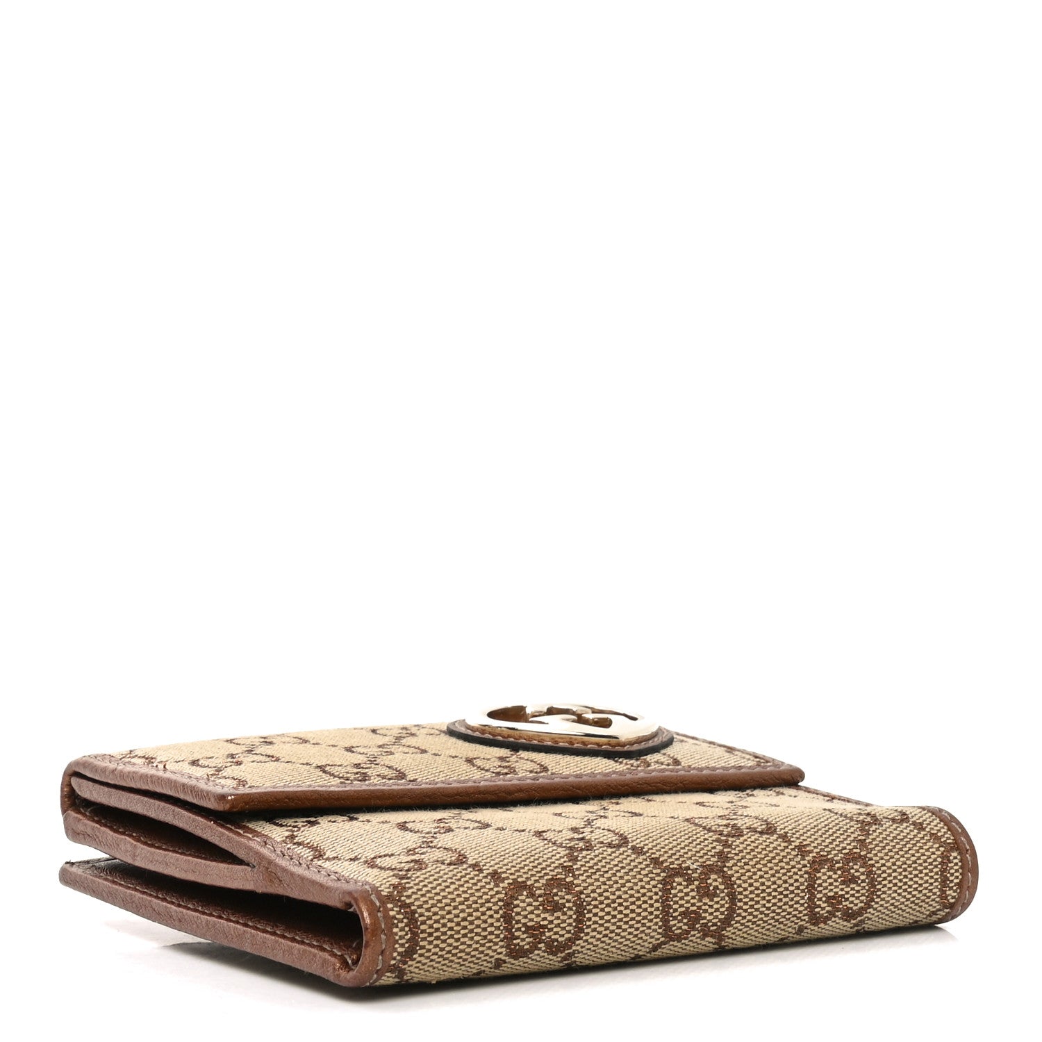 Metallic Calfskin Monogram Lovely Heart French Flap Wallet Bronze