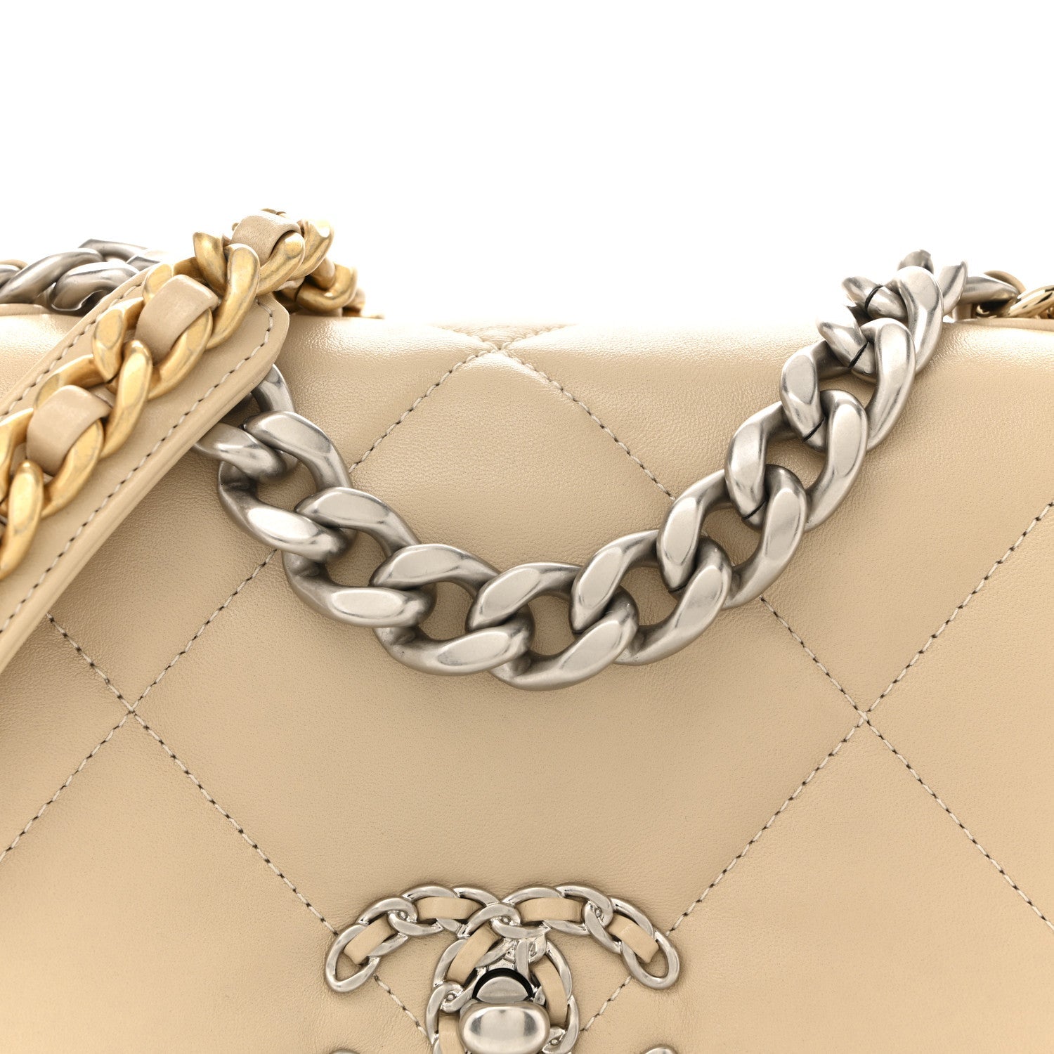 Lambskin Quilted Medium Chanel 19 Flap Beige