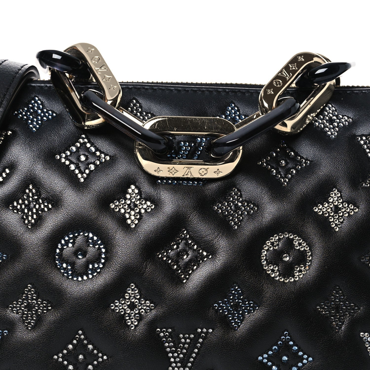 Lambskin Crystal Embellished Monogram Coussin BB Black