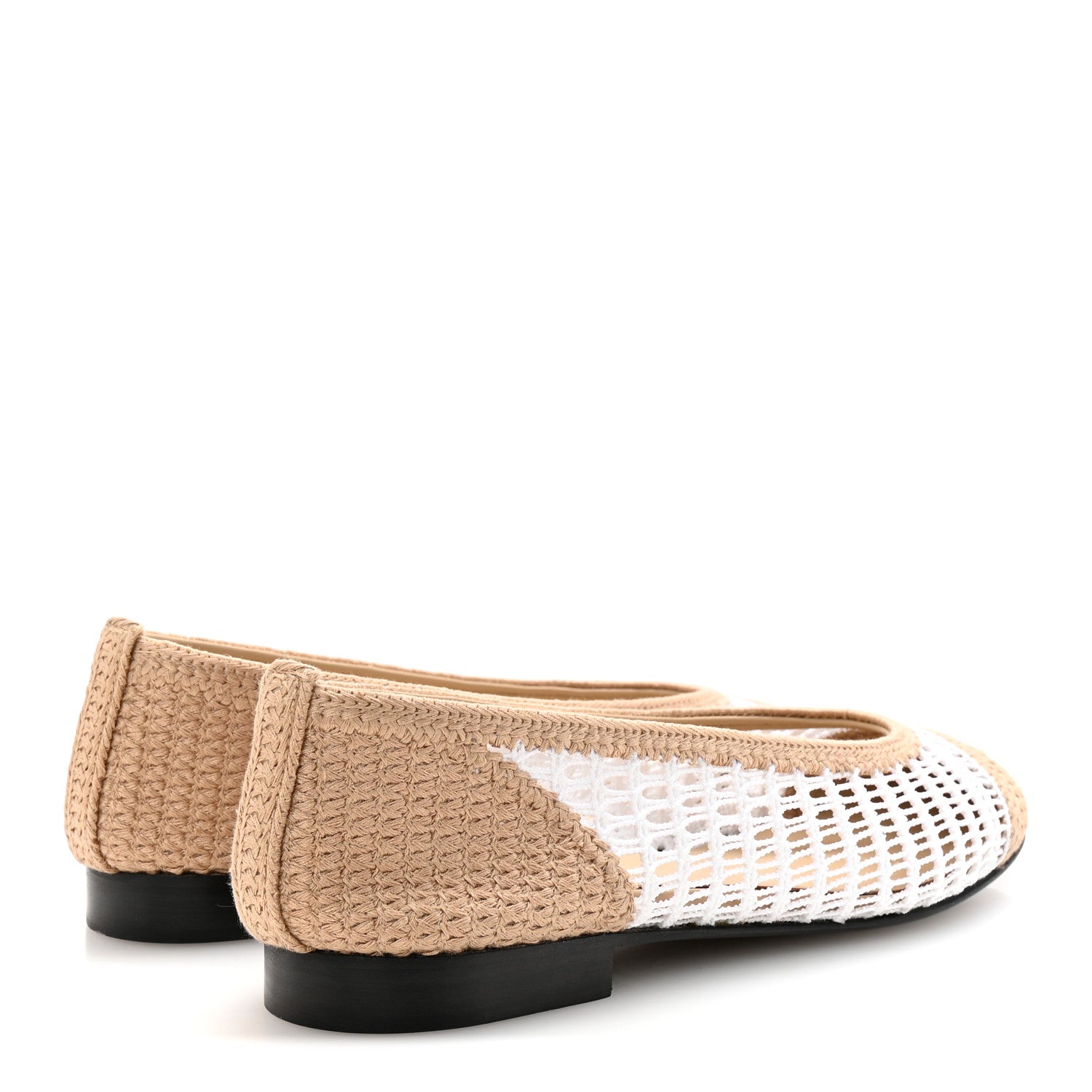 Raffia Cap Toe Ballerina Flats 37.5 White Beige