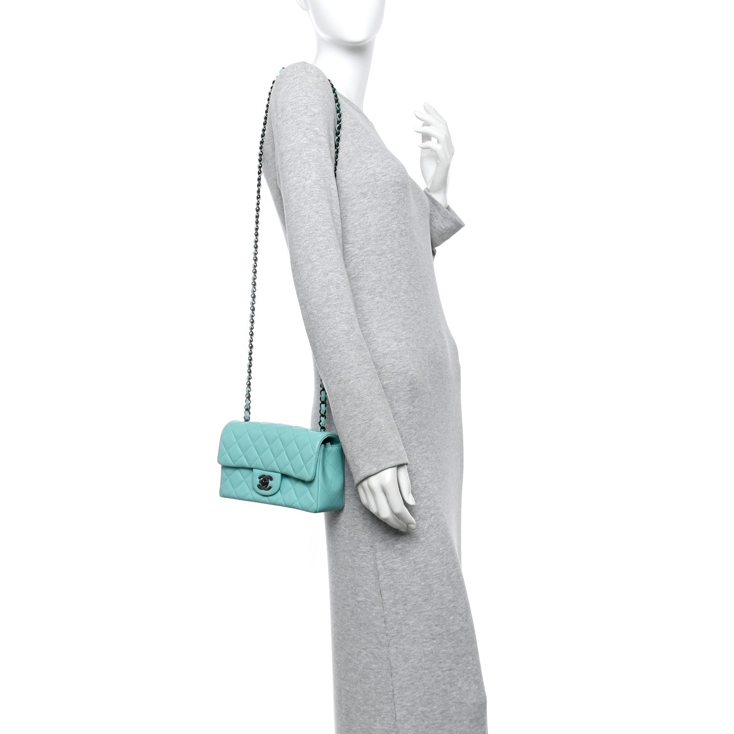 Lambskin Quilted Mini Rectangular Flap Turquoise