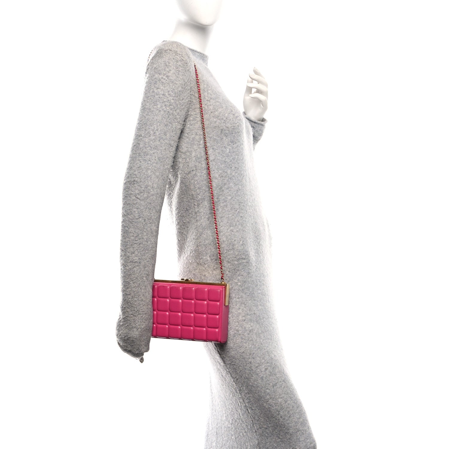 Lambskin Chocolate Bar Lock Clutch Bag Pink