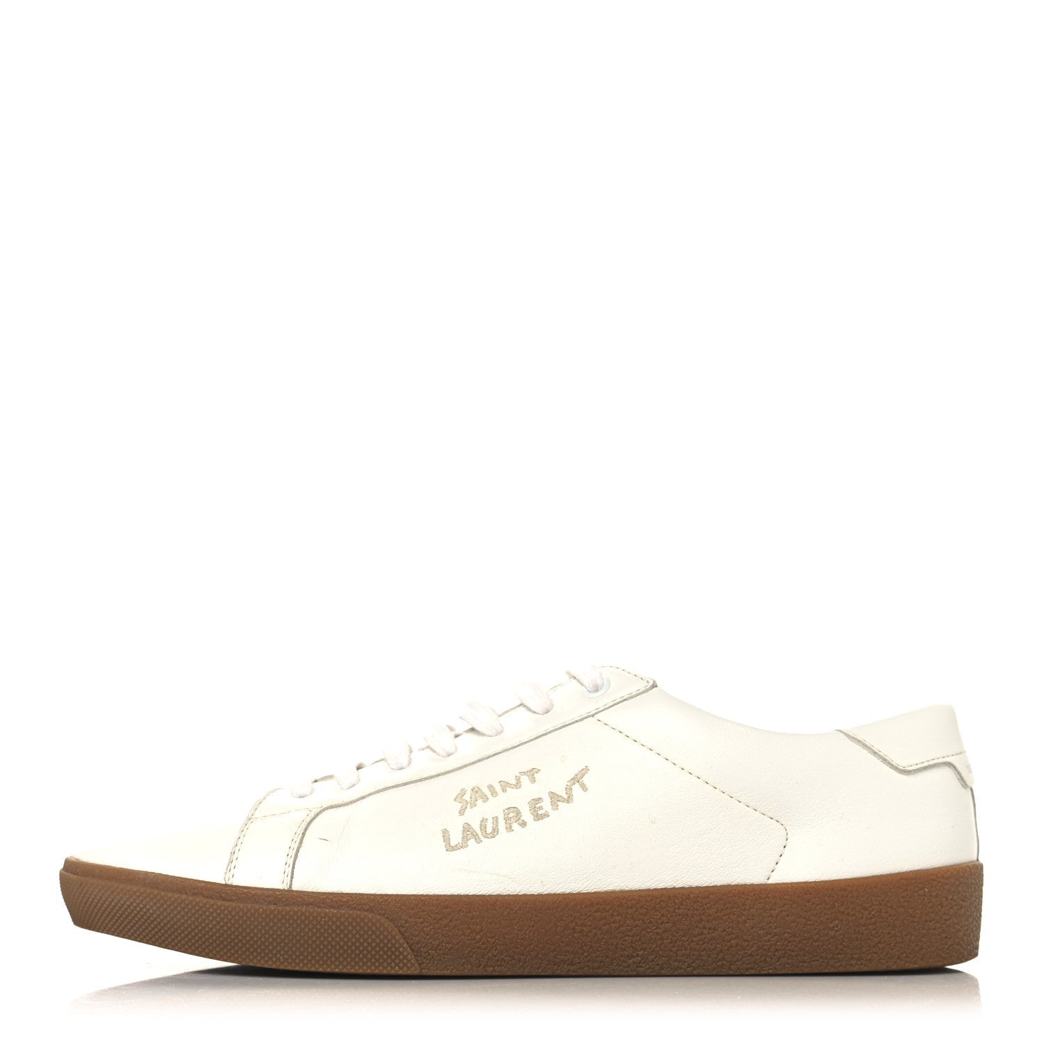 Calfskin Embroidered Mens Court Classic Sneakers 42.5 White