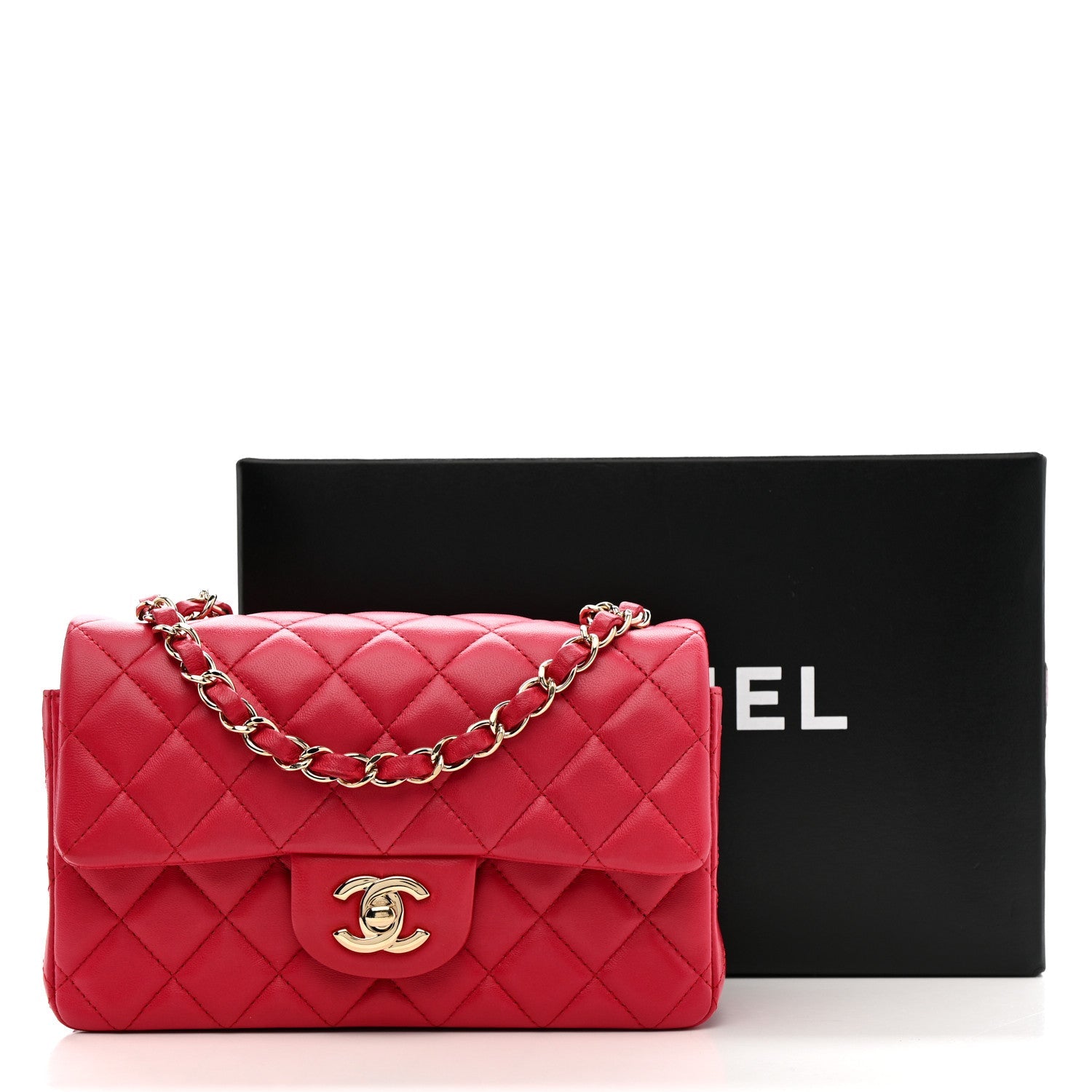 Lambskin Quilted Mini Rectangular Flap Red