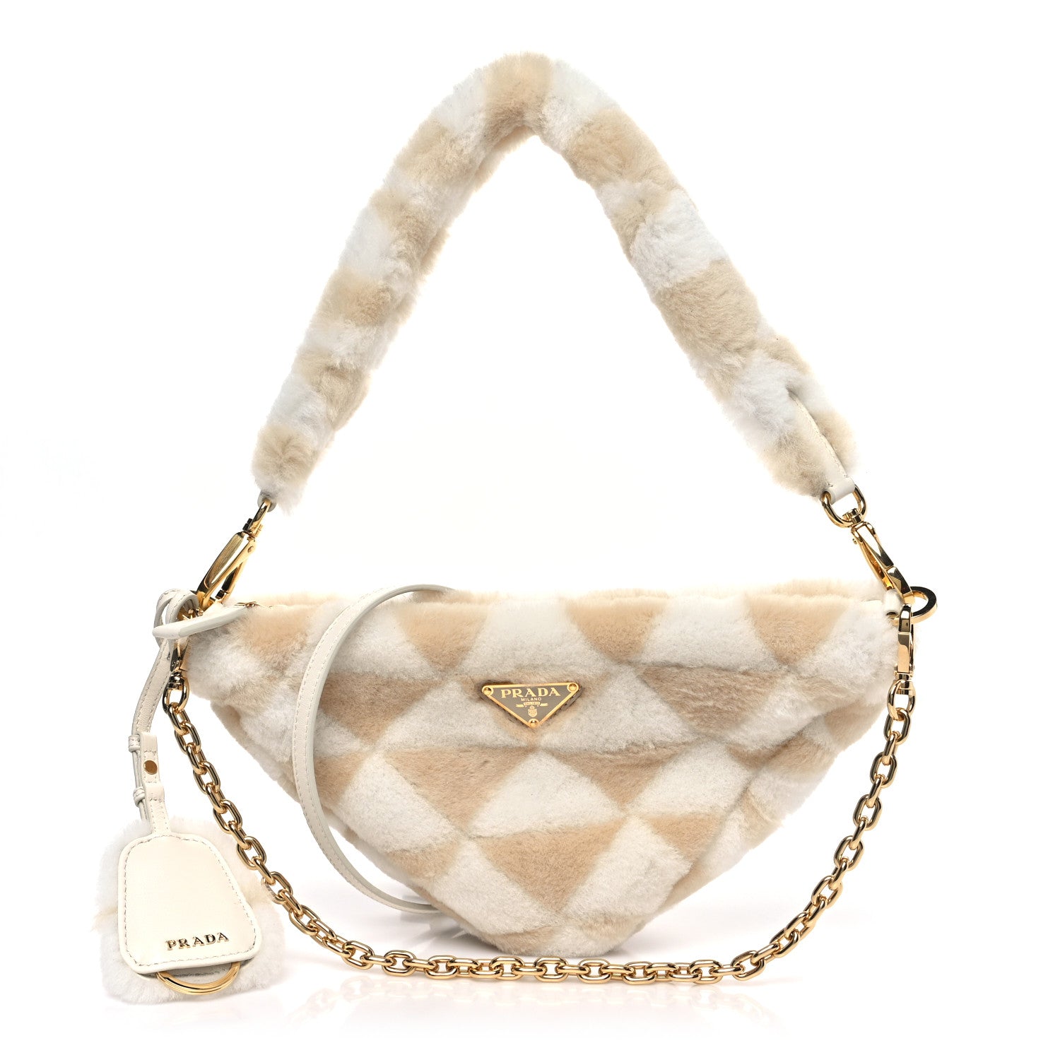 Shearling Symbole Mini Triangle Bag Ecru White