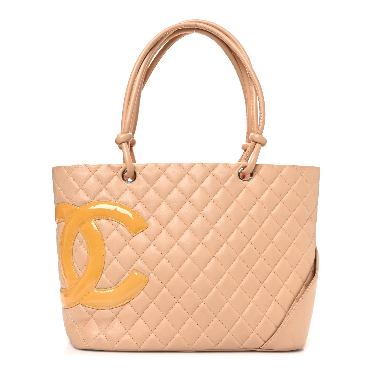 Calfskin Quilted Large Cambon Tote Beige