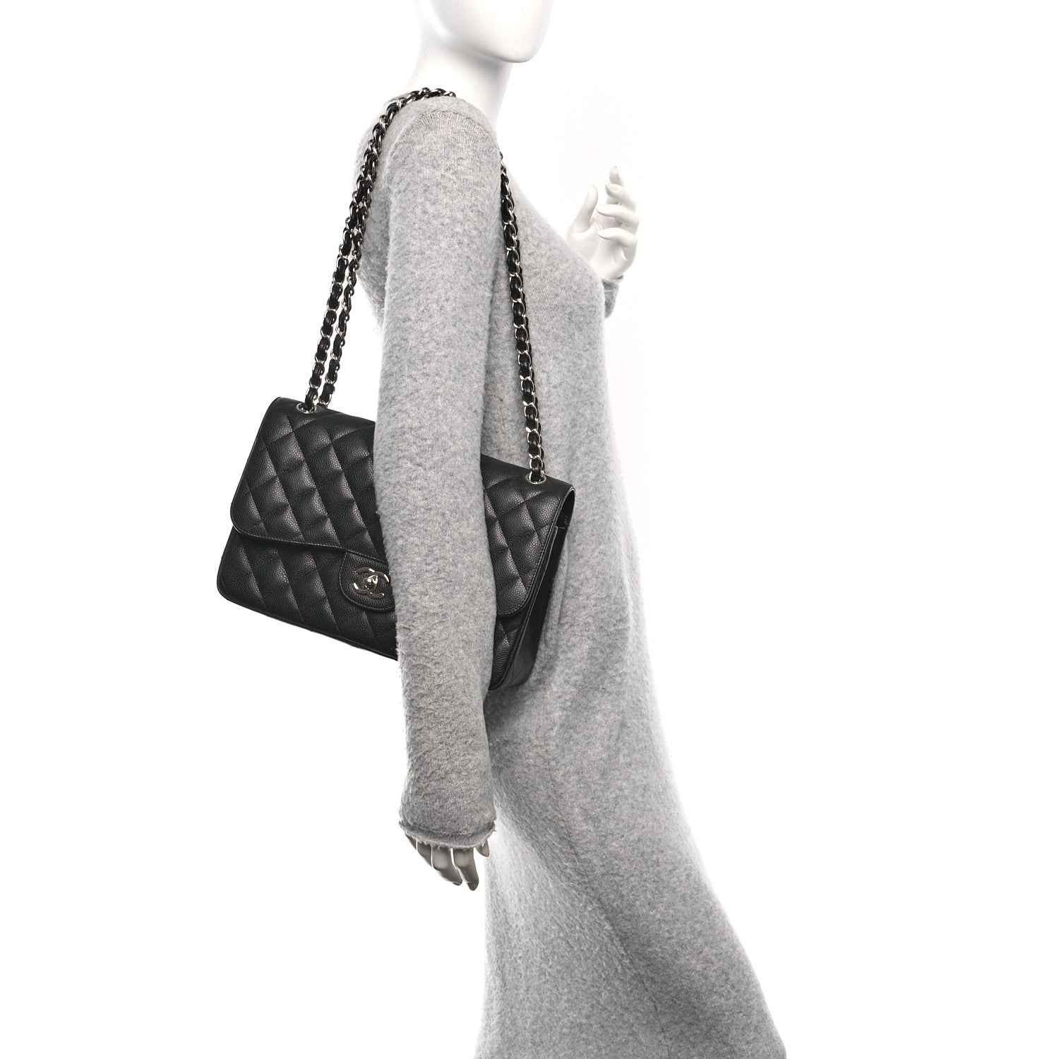 Caviar Quilted Jumbo Double Flap Black