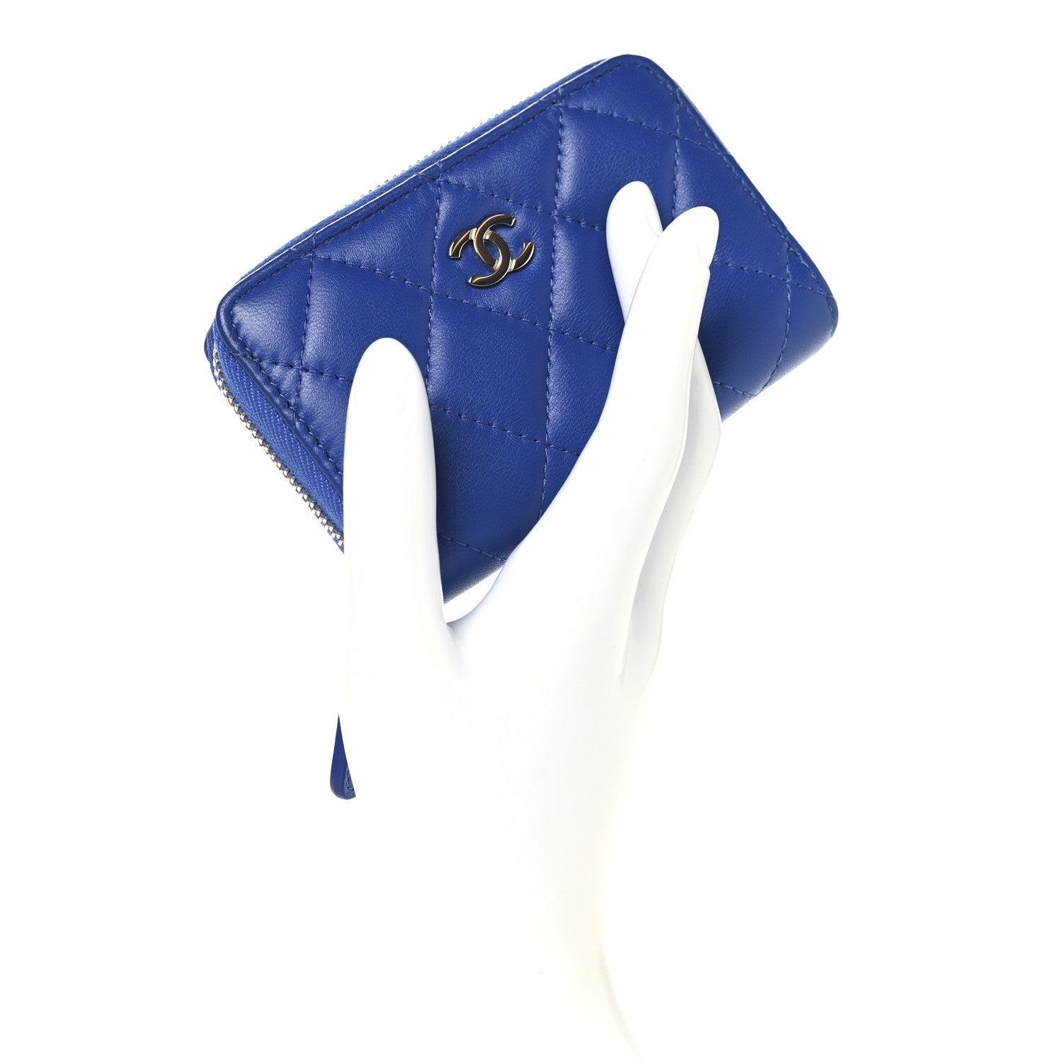 Lambskin Quilted Zip Coin Purse Blue