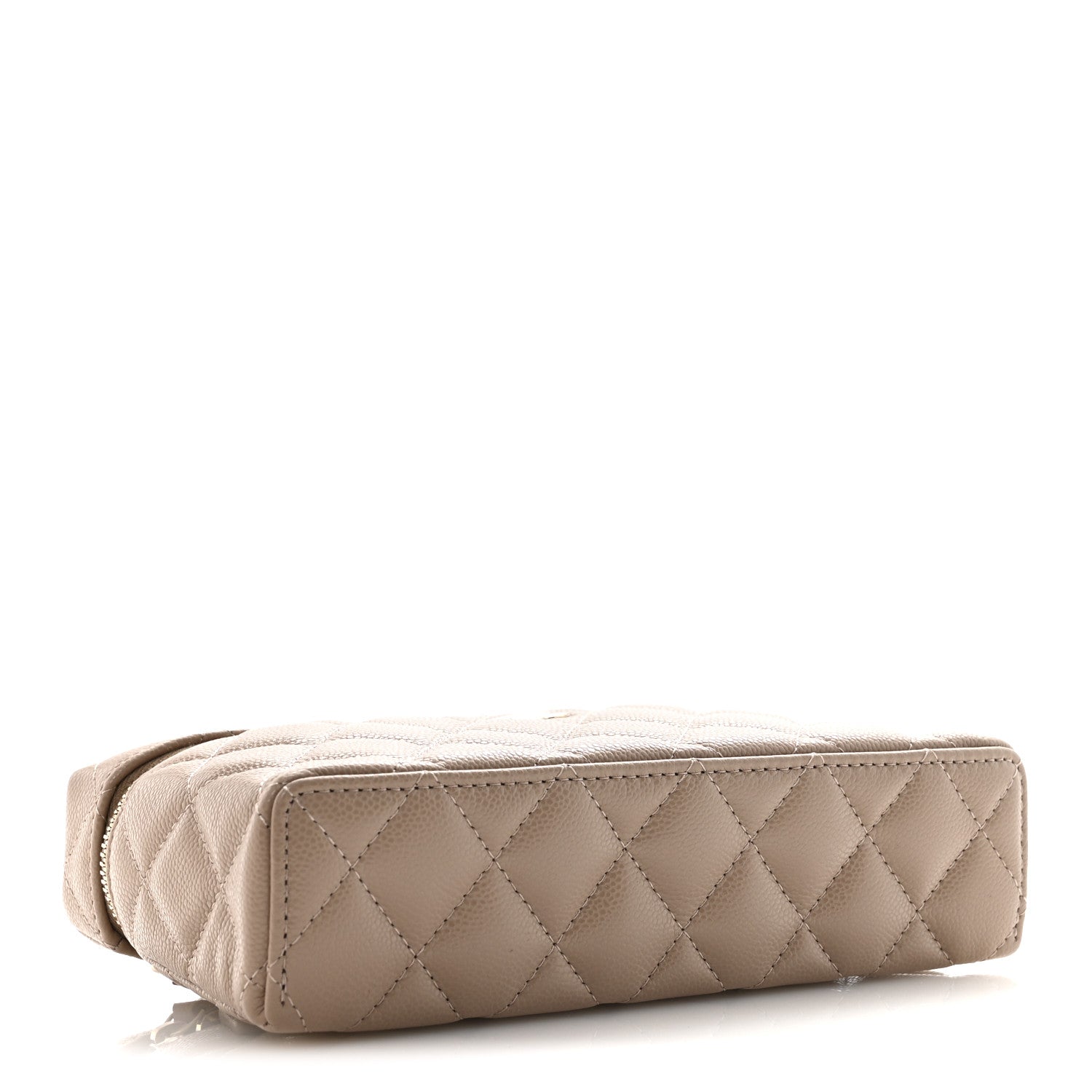 Caviar Quilted Top Handle Slim Vanity With Chain Dark Beige