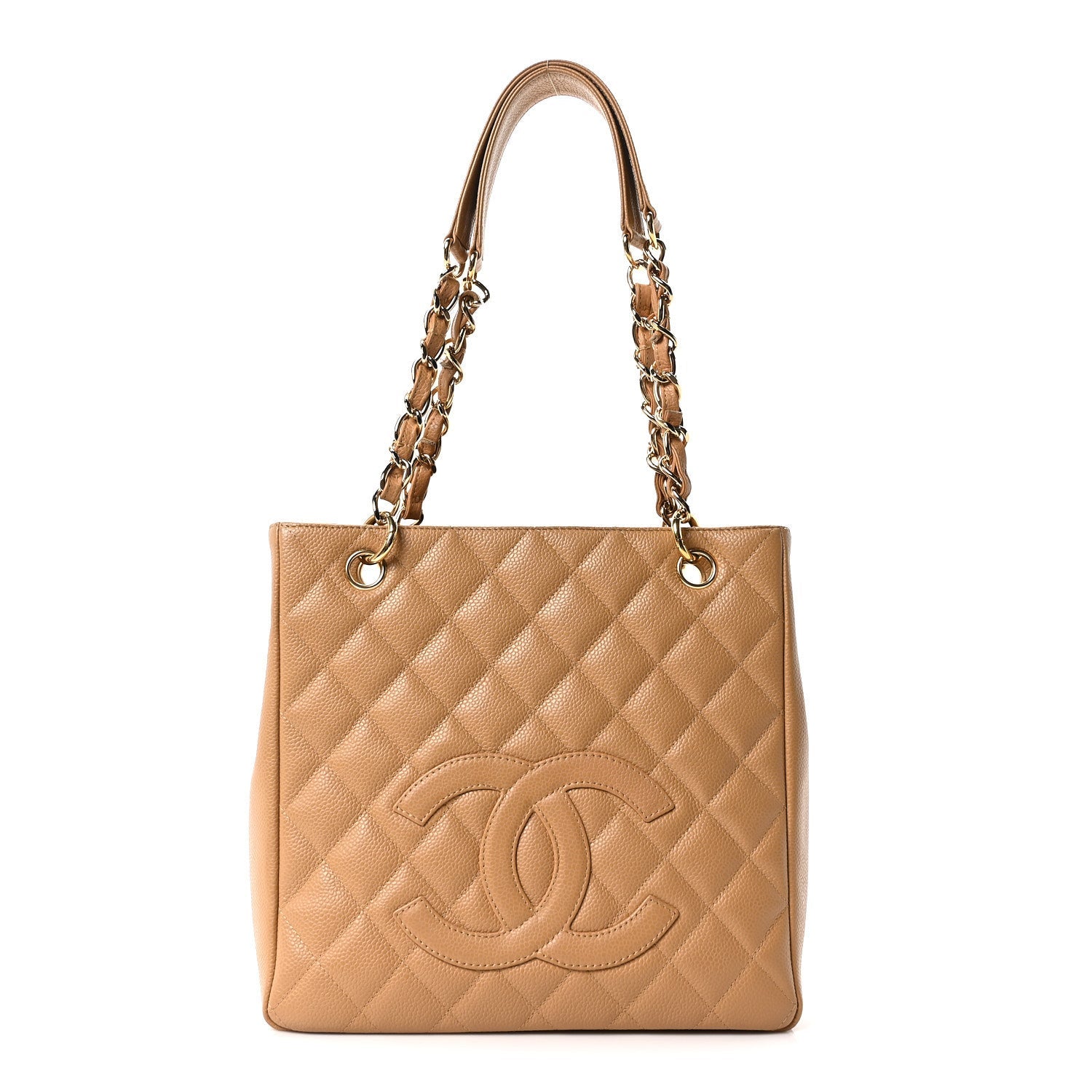 Caviar Quilted Petit Shopping Tote PST Dark Beige