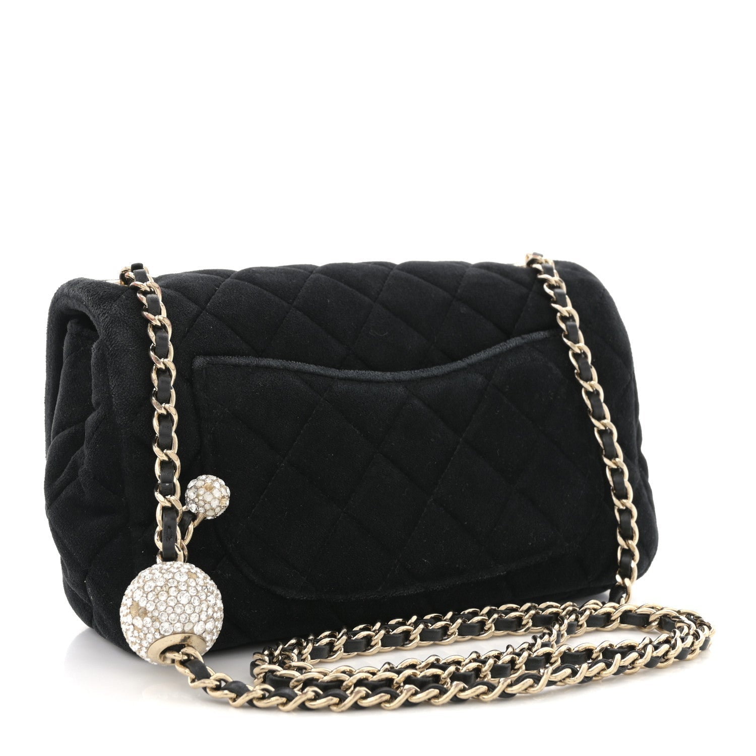 Velvet Quilted Mini Rectangular Pearl Crush Flap Black