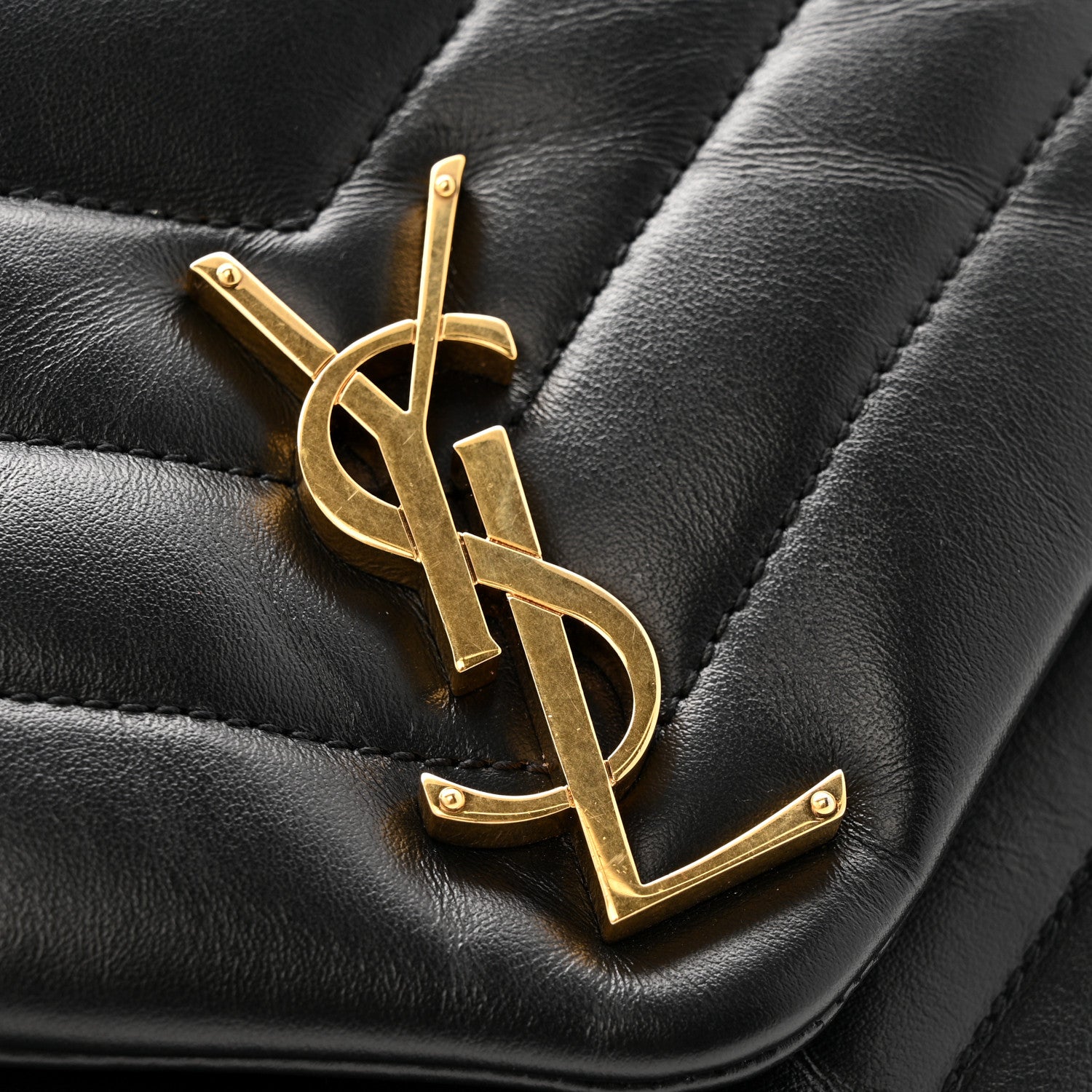 Calfskin Y Quilted Monogram Medium Loulou Chain Satchel Black