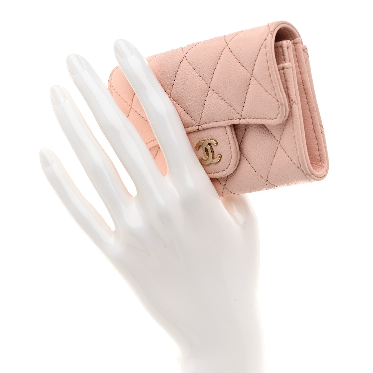 Caviar Quilted Flap Card Holder Wallet Light Pink