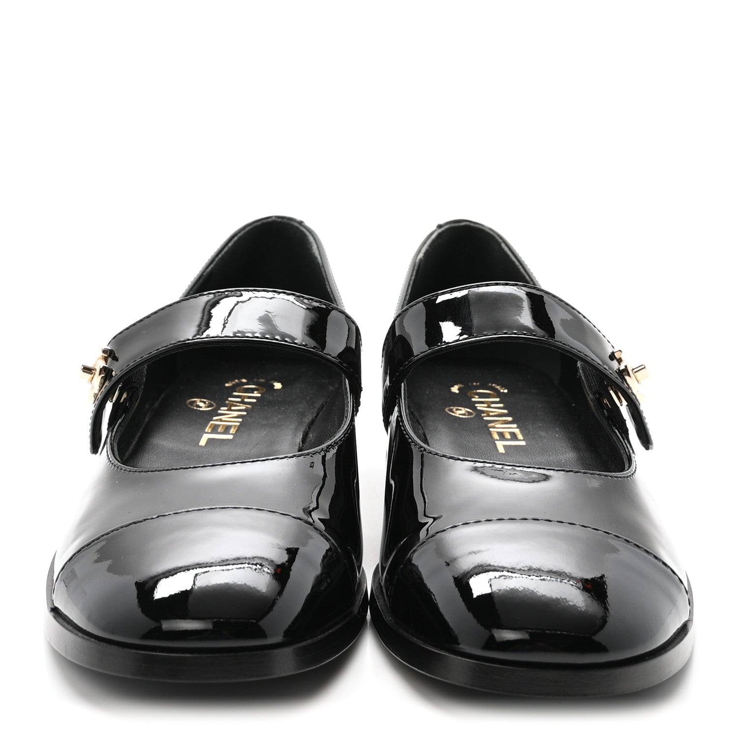 Patent Calfskin Mary Janes Flats 37.5 Black