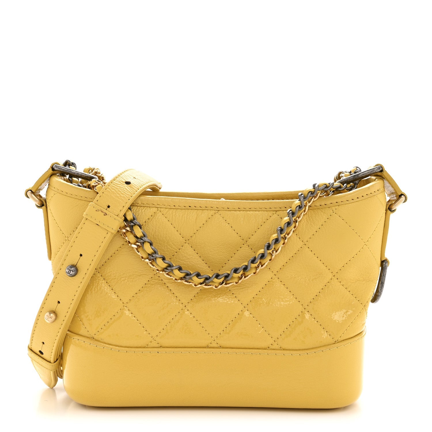 Patent Goatskin Quilted Small Gabrielle Hobo Yellow