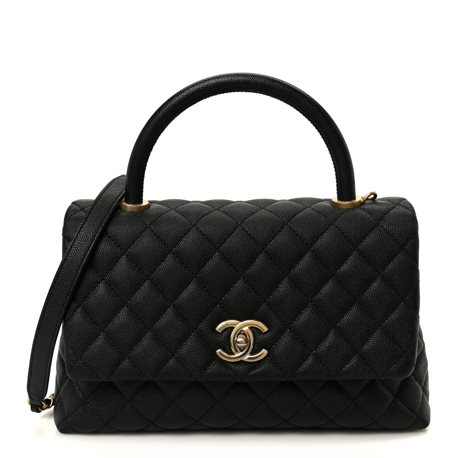 Caviar Quilted Small Coco Handle Flap Black