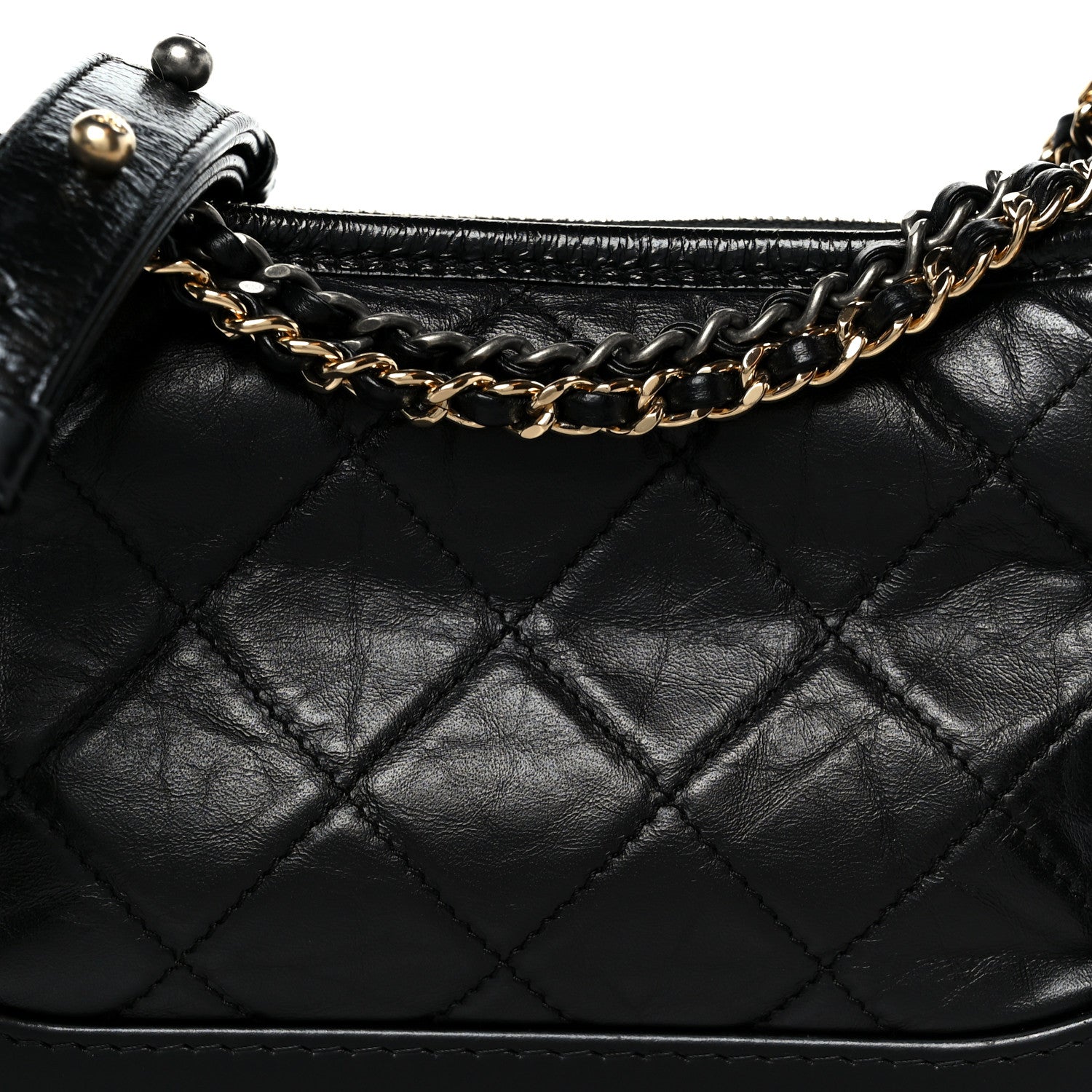 Aged Calfskin Quilted Small Gabrielle Hobo Black