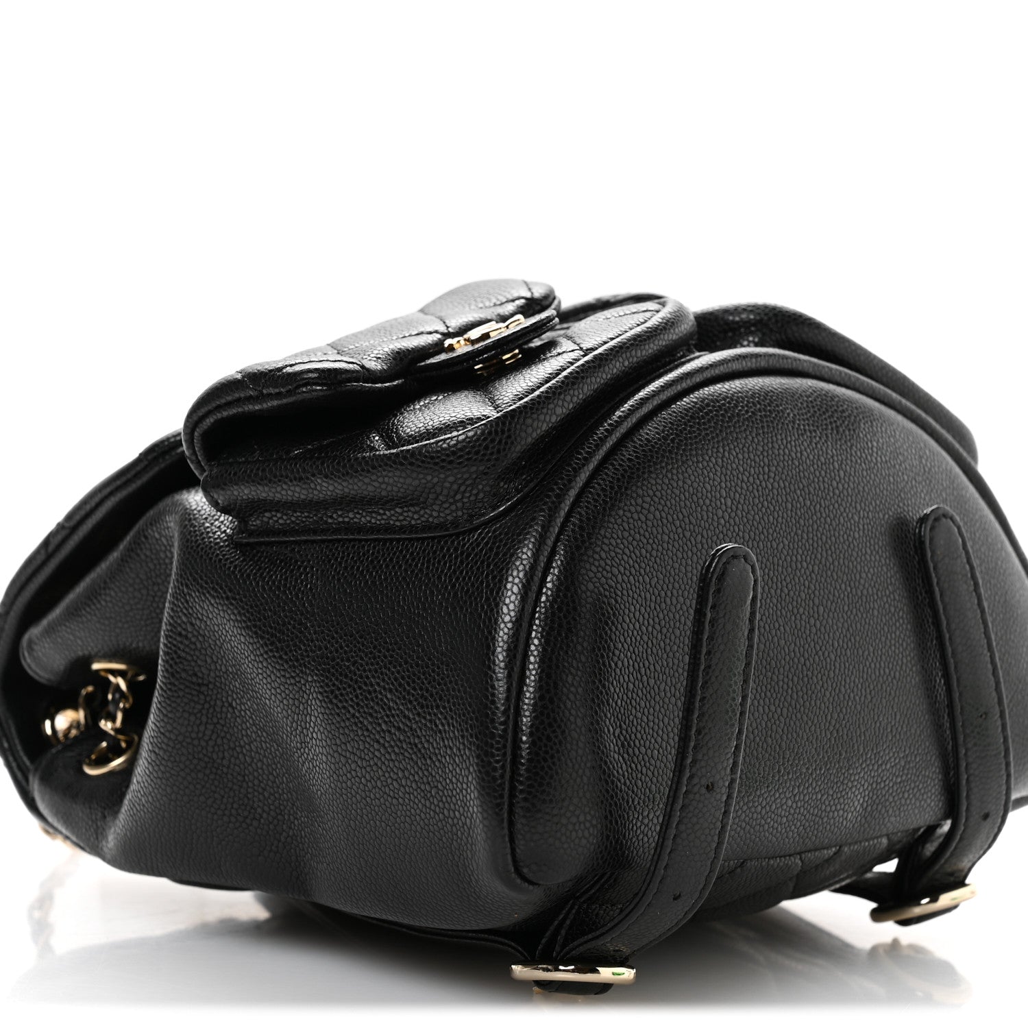 Shiny Caviar Quilted Medium Duma Pockets Drawstring Backpack Black