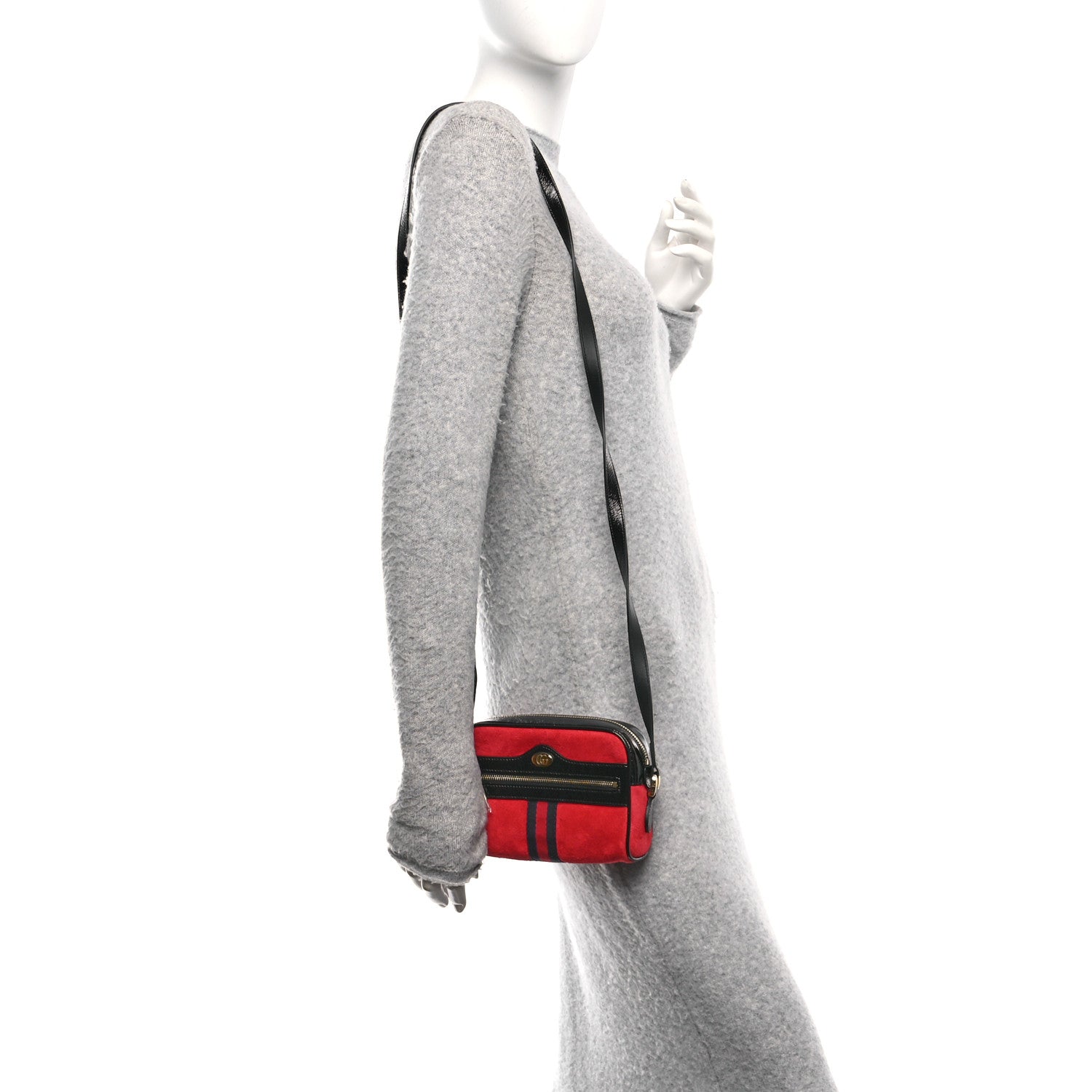 Suede Patent Web Mini Ophidia Shoulder Bag Hibiscus Red Black