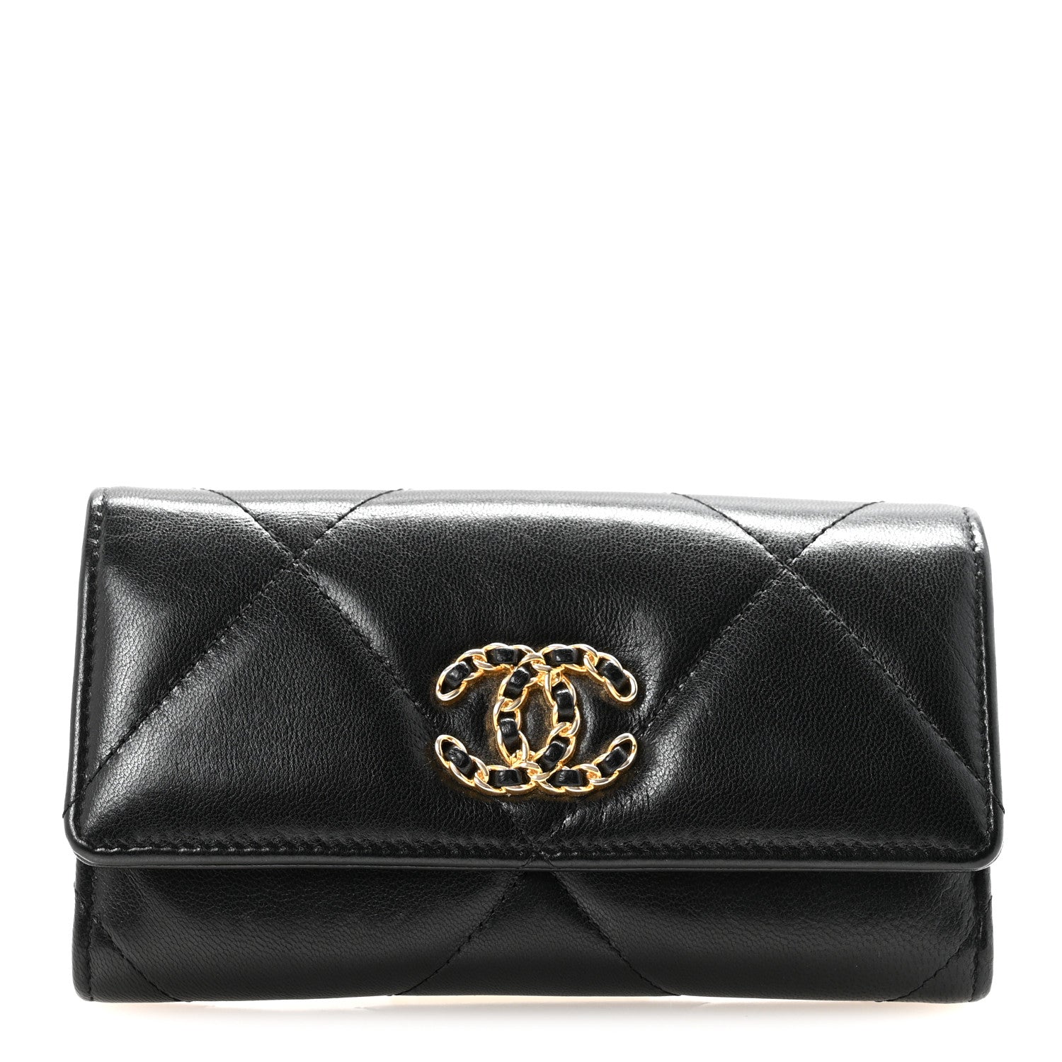 Lambskin Quilted Chanel 19 Flap Wallet Black