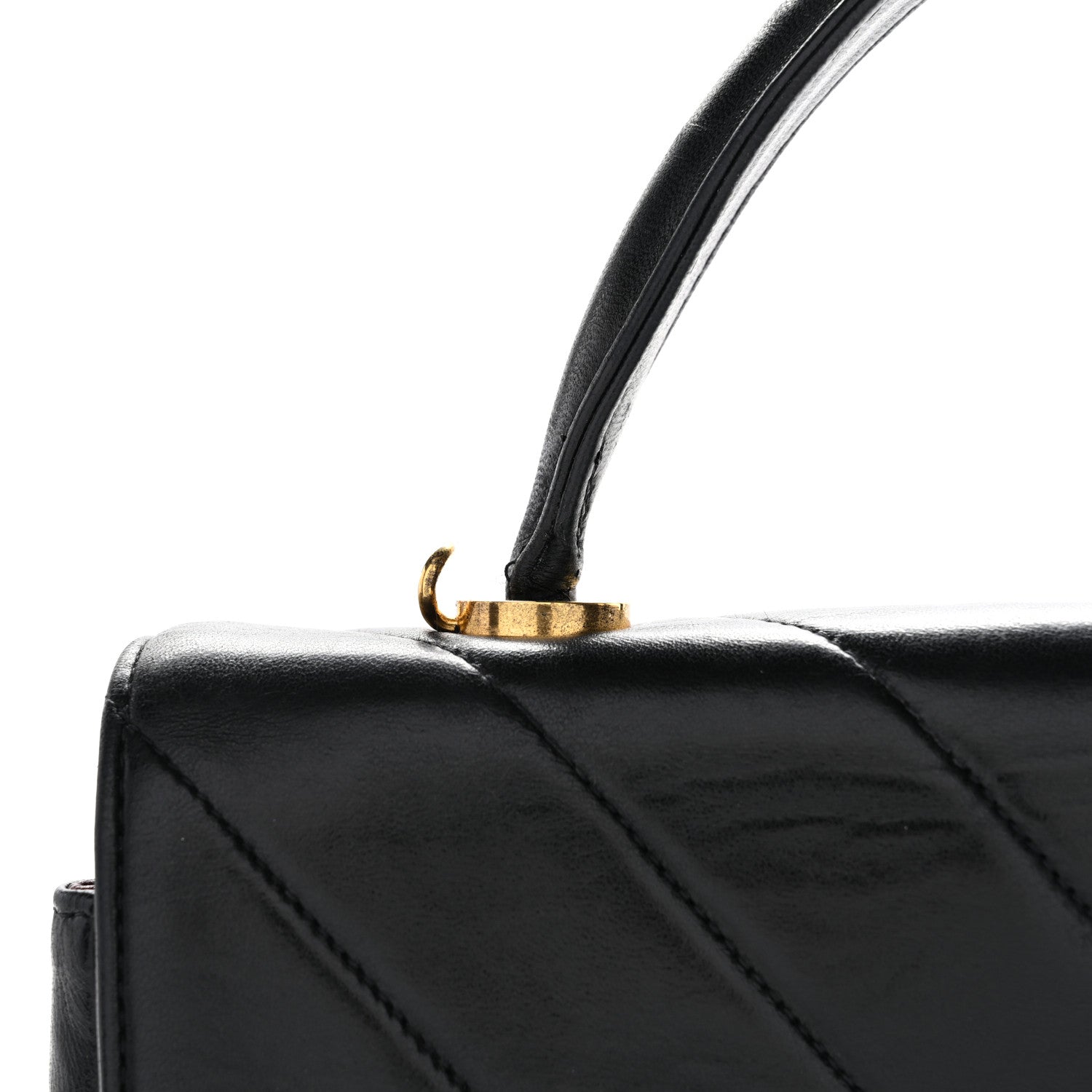 Lambskin Chevron Quilted Mini Kelly Flap Black