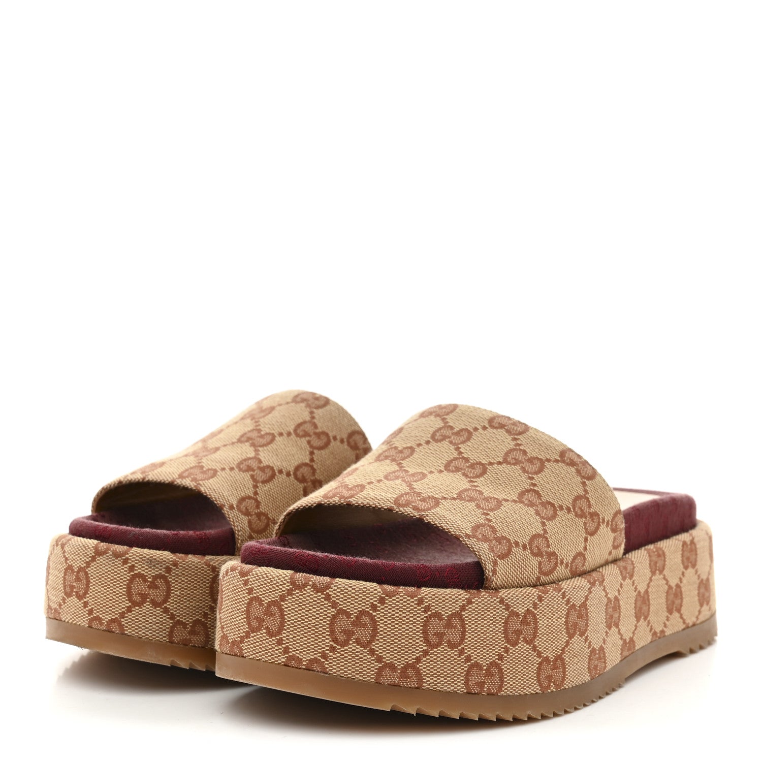 Canvas GG Monogram Angelina Platform Slide Sandals 36.5 Beige Ruggine