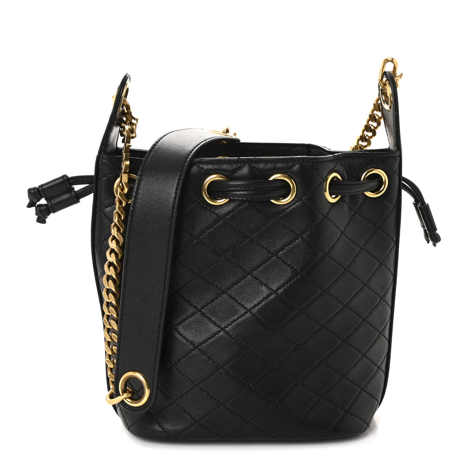 Lambskin Quilted Small Cassandre Bucket Bag Black
