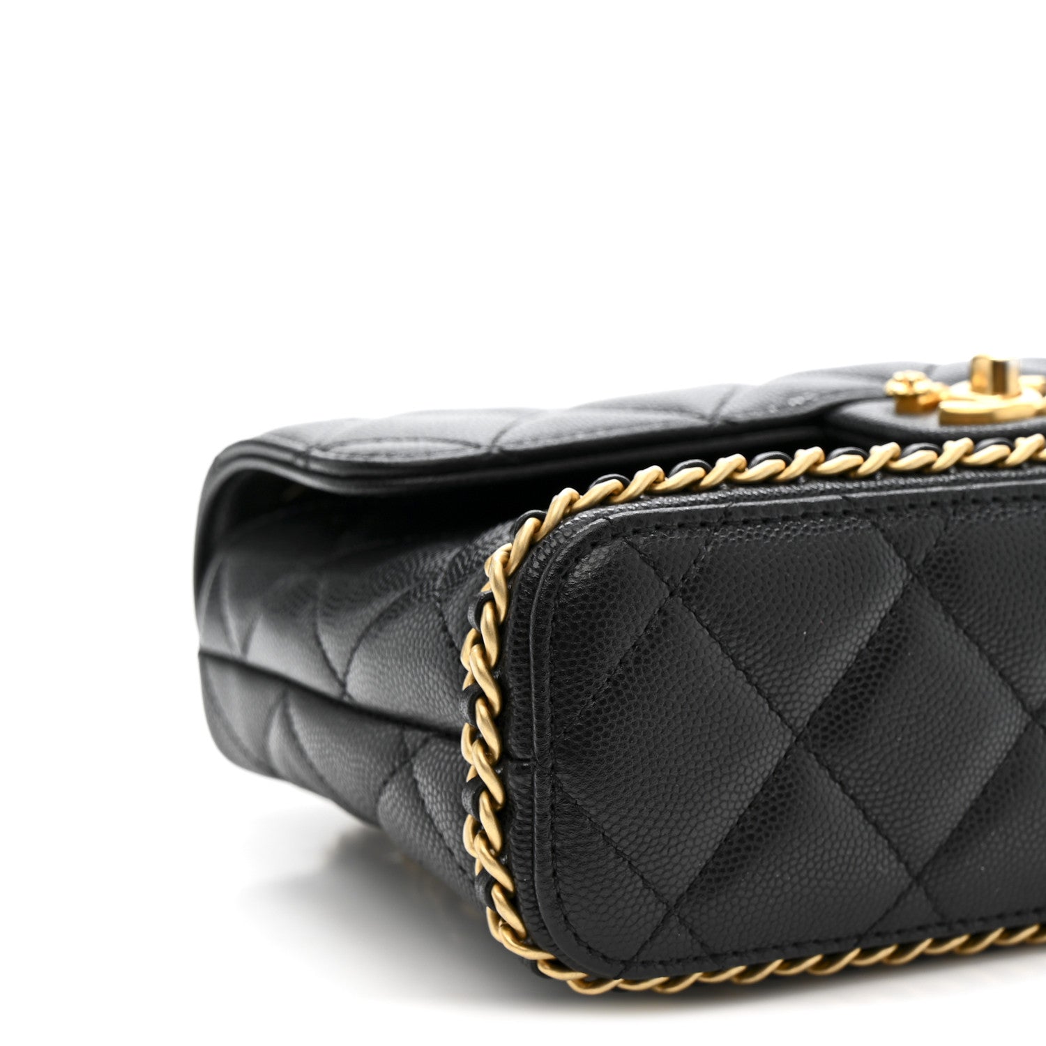 Caviar Quilted Camellia Chain Around Flap Black