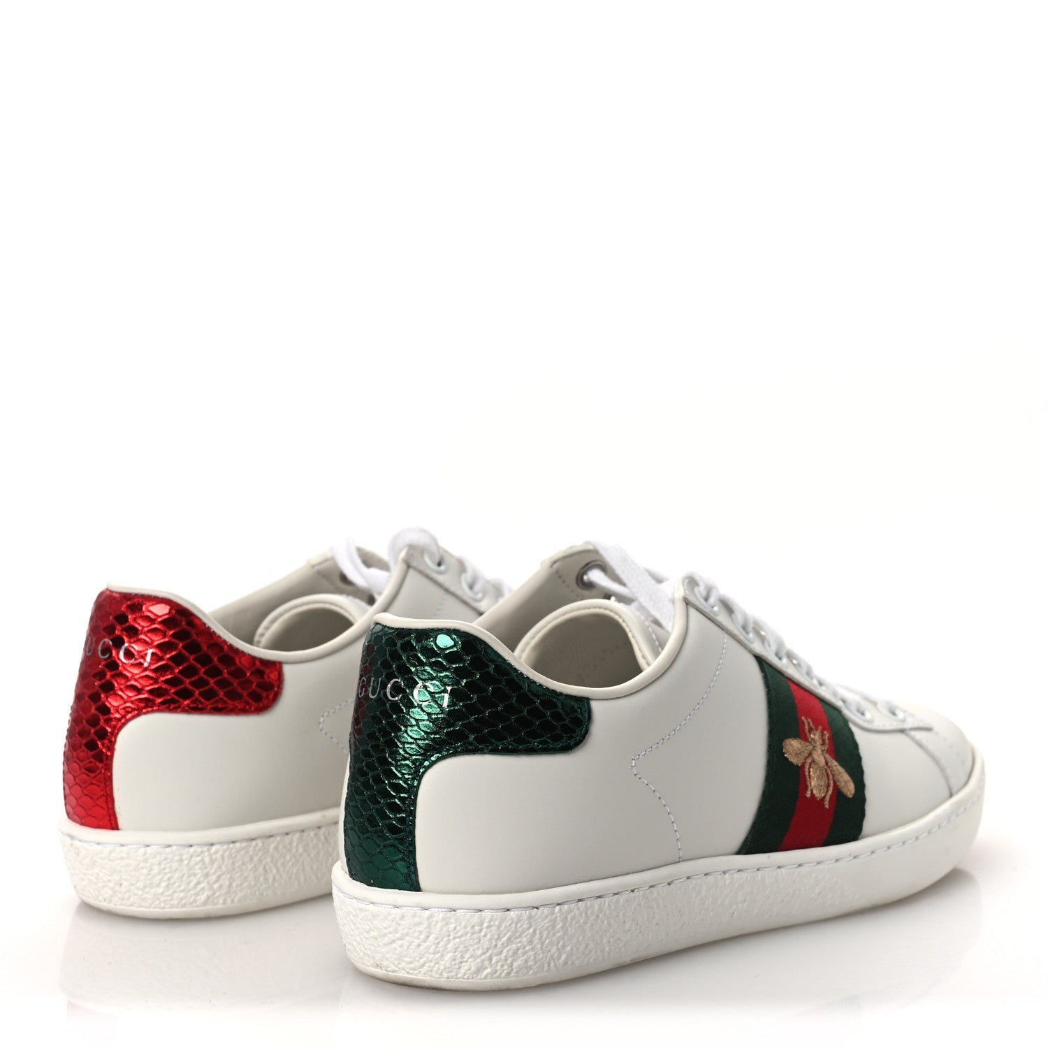 Calfskin Ayers Bee Embroidered Womens Ace Sneakers 35 White Green