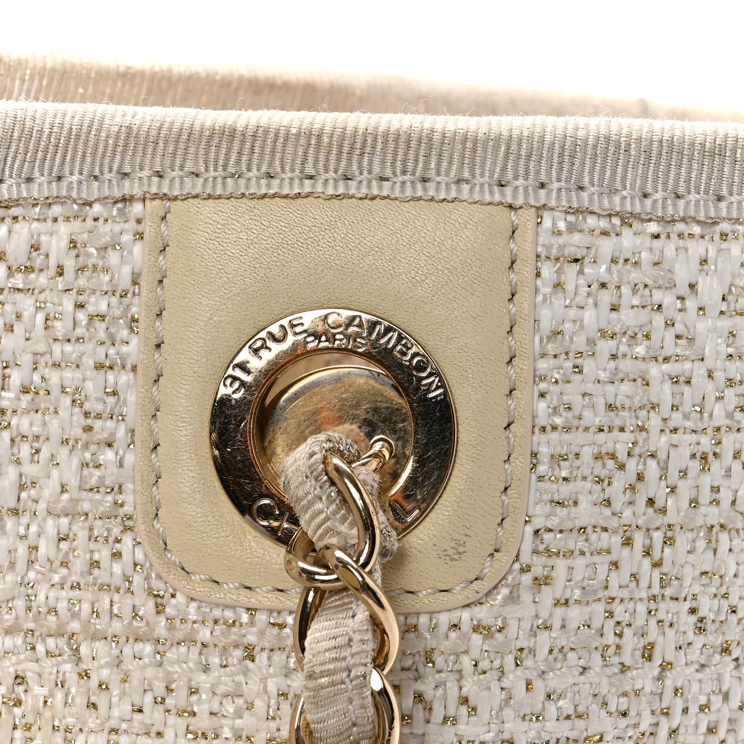 Lurex Boucle Small Deauville Tote Ivory