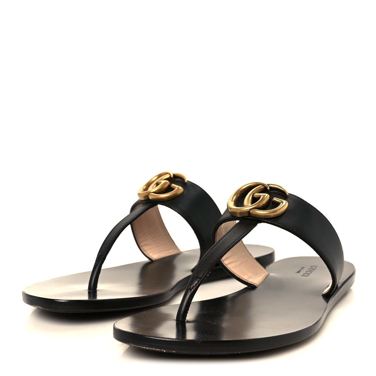 Calfskin GG Marmont Thong Sandals 36 Black