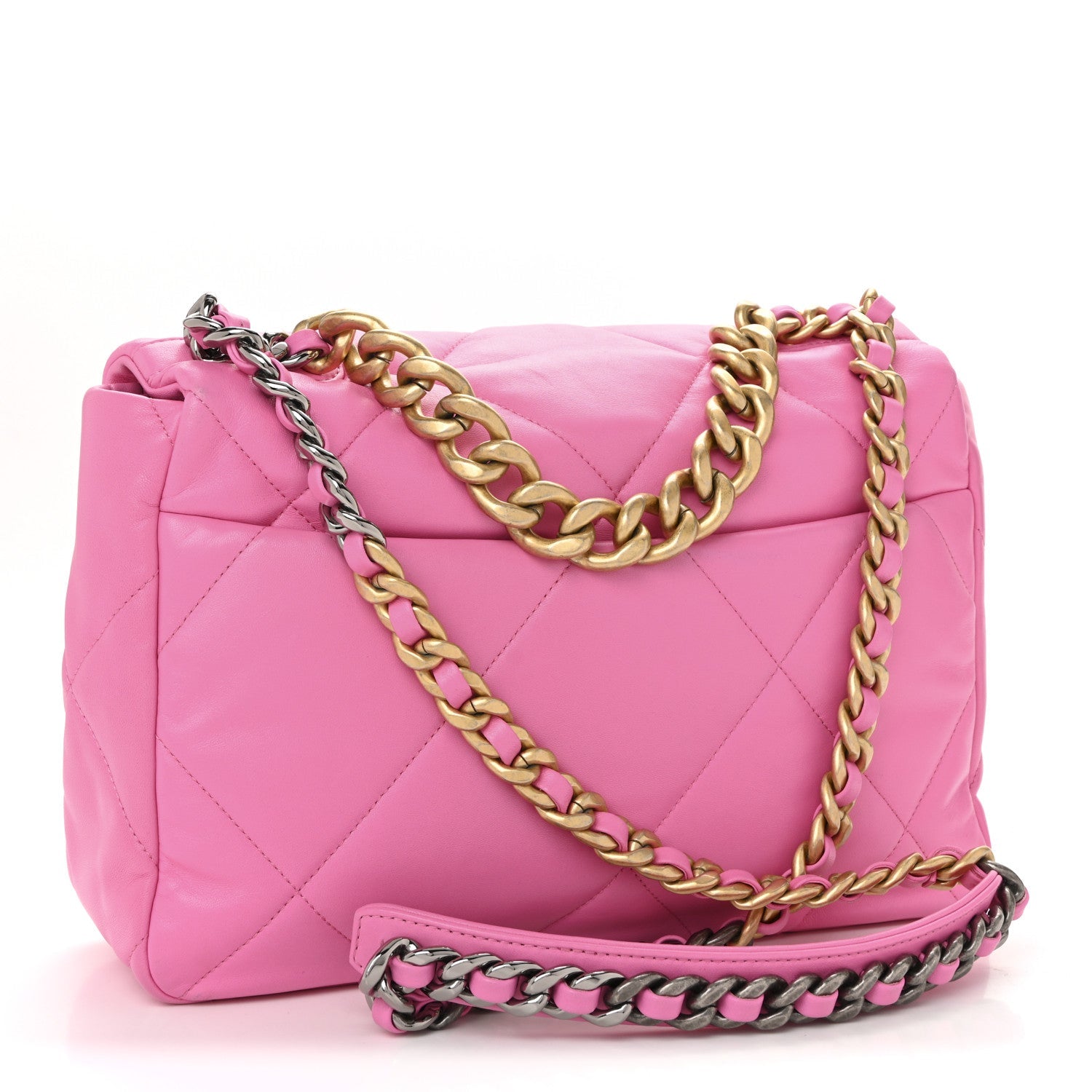 Lambskin Quilted Large Chanel 19 Flap Neon Pink