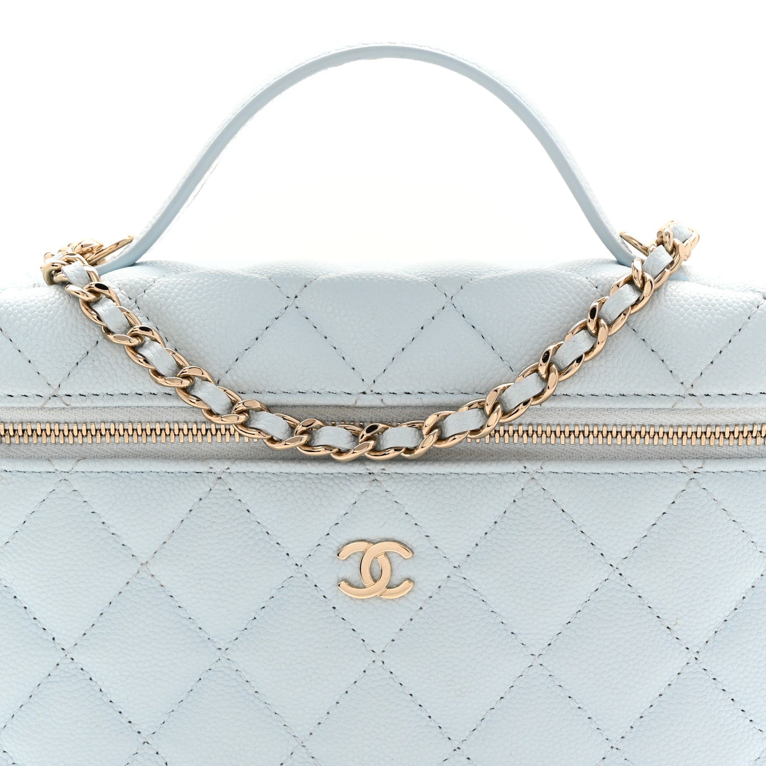 Caviar Quilted Top Handle Slim Vanity With Chain Light Blue