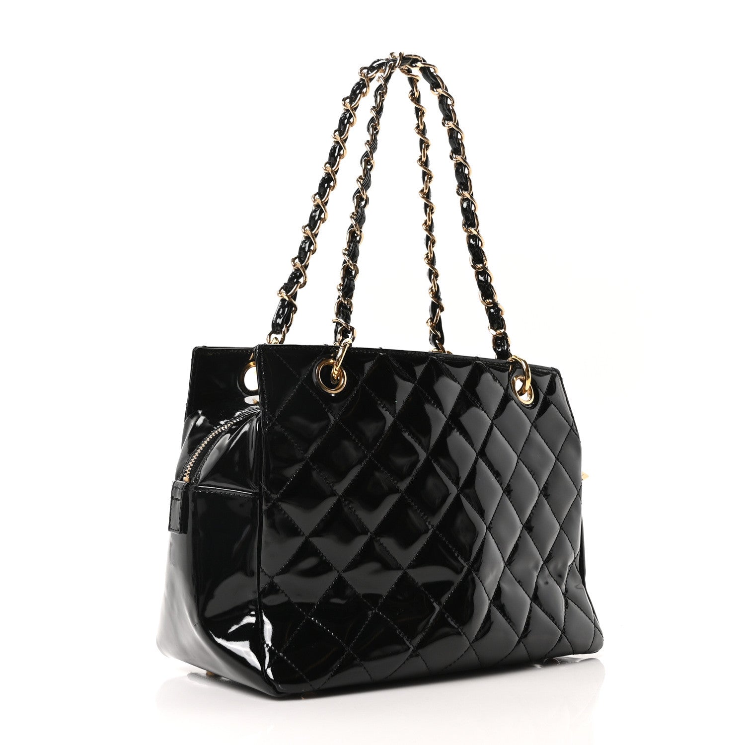 Patent Quilted Petit Timeless Tote PTT Black