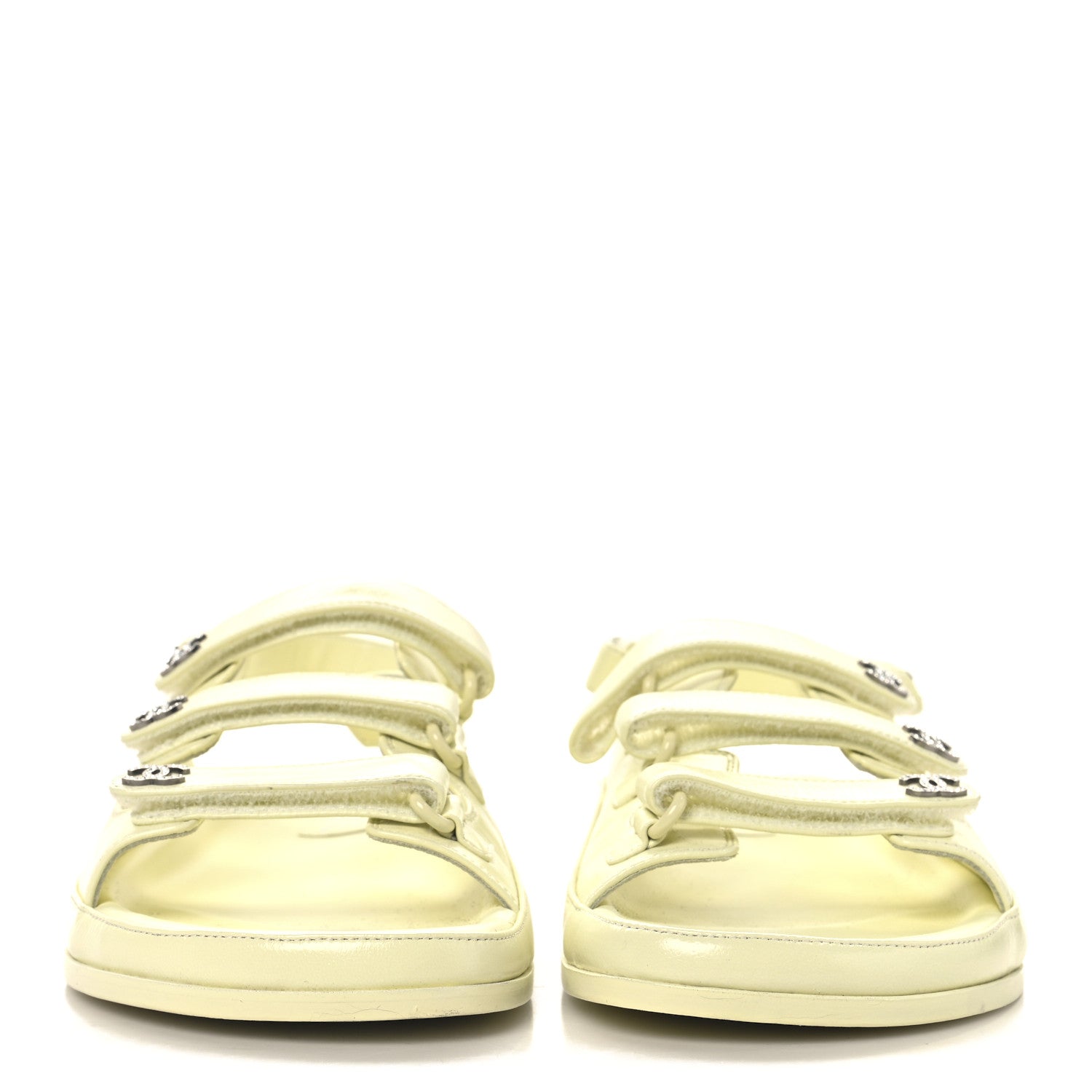 Lambskin Crystal CC Velcro Dad Sandals 39.5 Light Yellow