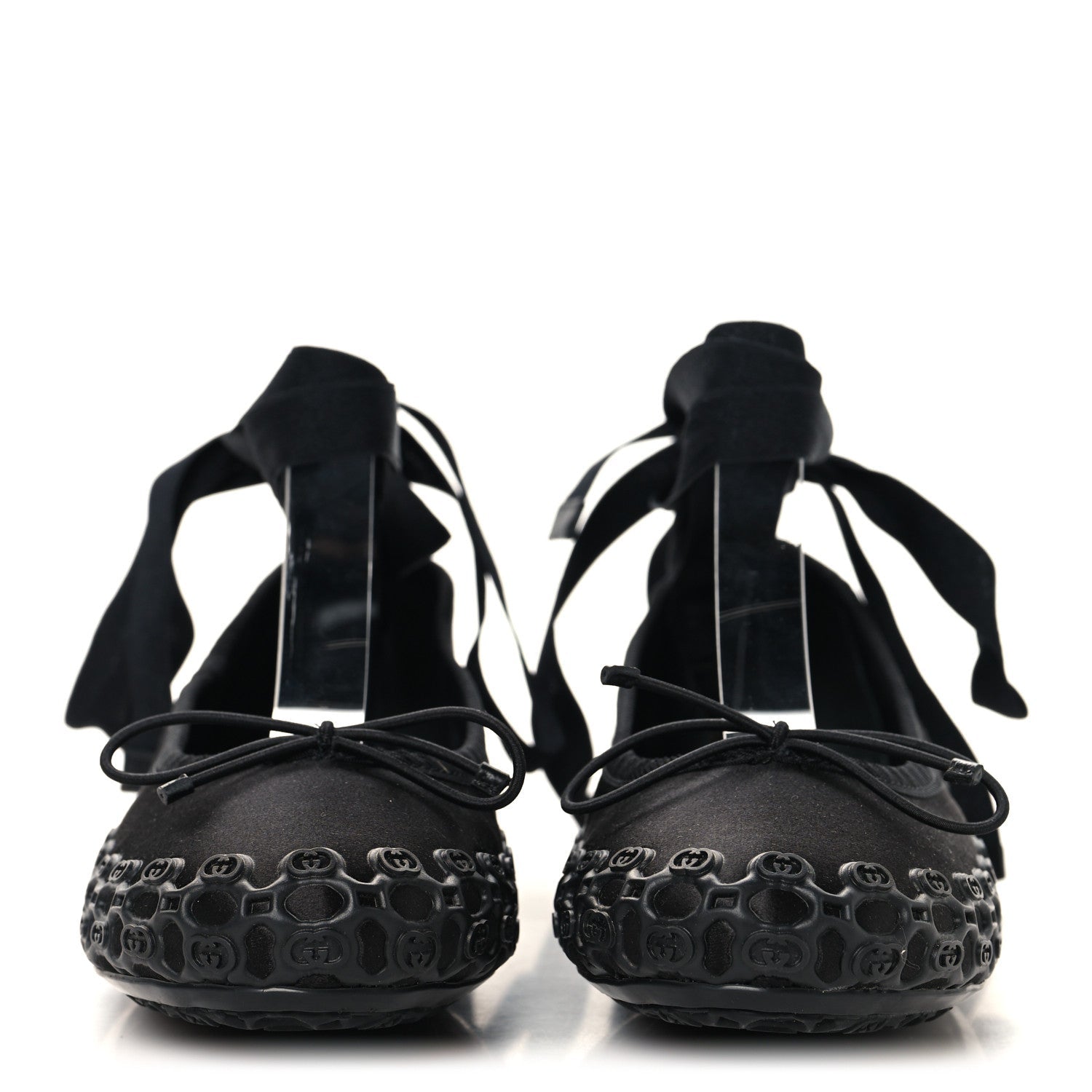 Rubber Satin Ballerina Flats 38 Black